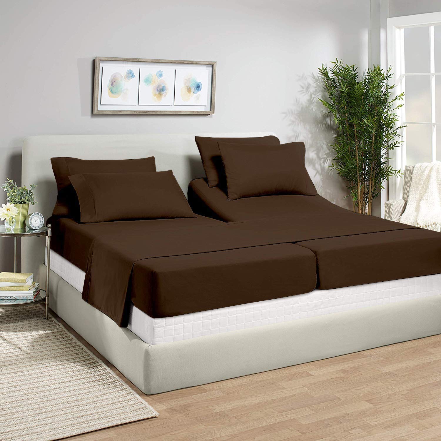 5-Piece Split Queen Bed Sheet Set - 100% Egyptian Cotton 800 Thread Count, Adjustable Deep Pocket Fitted Sheet (14