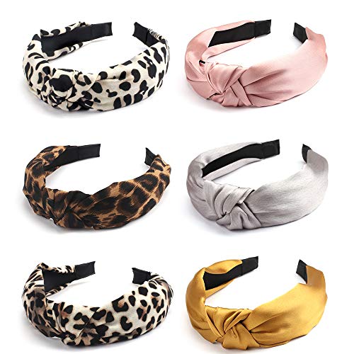 Taomoder 6 Pack Women's Leopard Print Satin Knot Headbands - Fashion Hair Accessories for Women, Wide Headbands & Bandanas - Perfect for Workouts, Yoga, Styling & Everyday Use