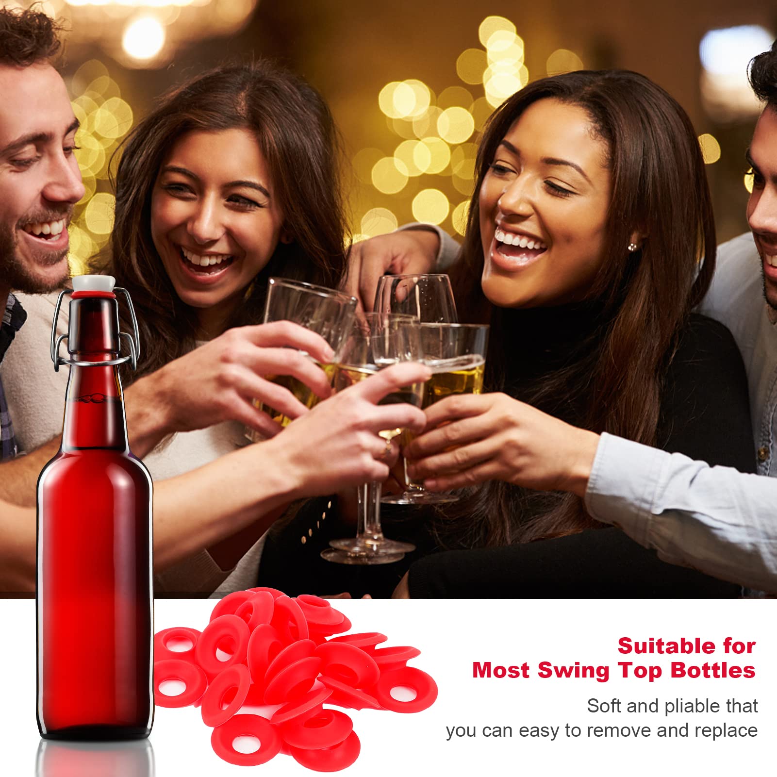 25Pcs Red Silicone Gaskets for Swing Top Bottles - Durable Rubber Seals for Home Brewing, Beer Bottles & Flip Top Lids - Perfect for Homebrew, Kombucha, and Fermentation Projects