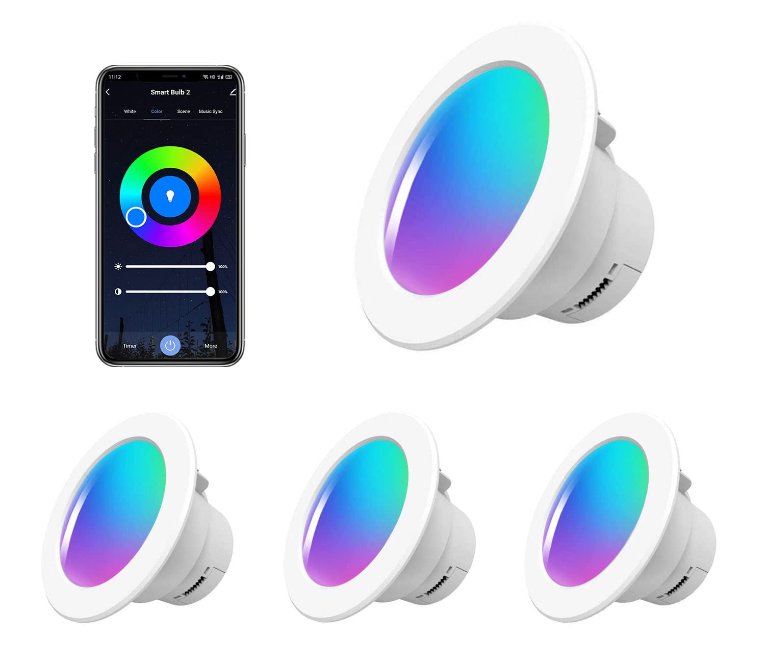 DOGAIN 4 Inch Smart LED Recessed Lighting - 10W 920LM WiFi Dimmable Color Changing Downlights (4 Pack) - Works with Alexa & Google Home (2.4Ghz) - Perfect for Living Room, Bedroom, Kitchen & Home Theater Lighting