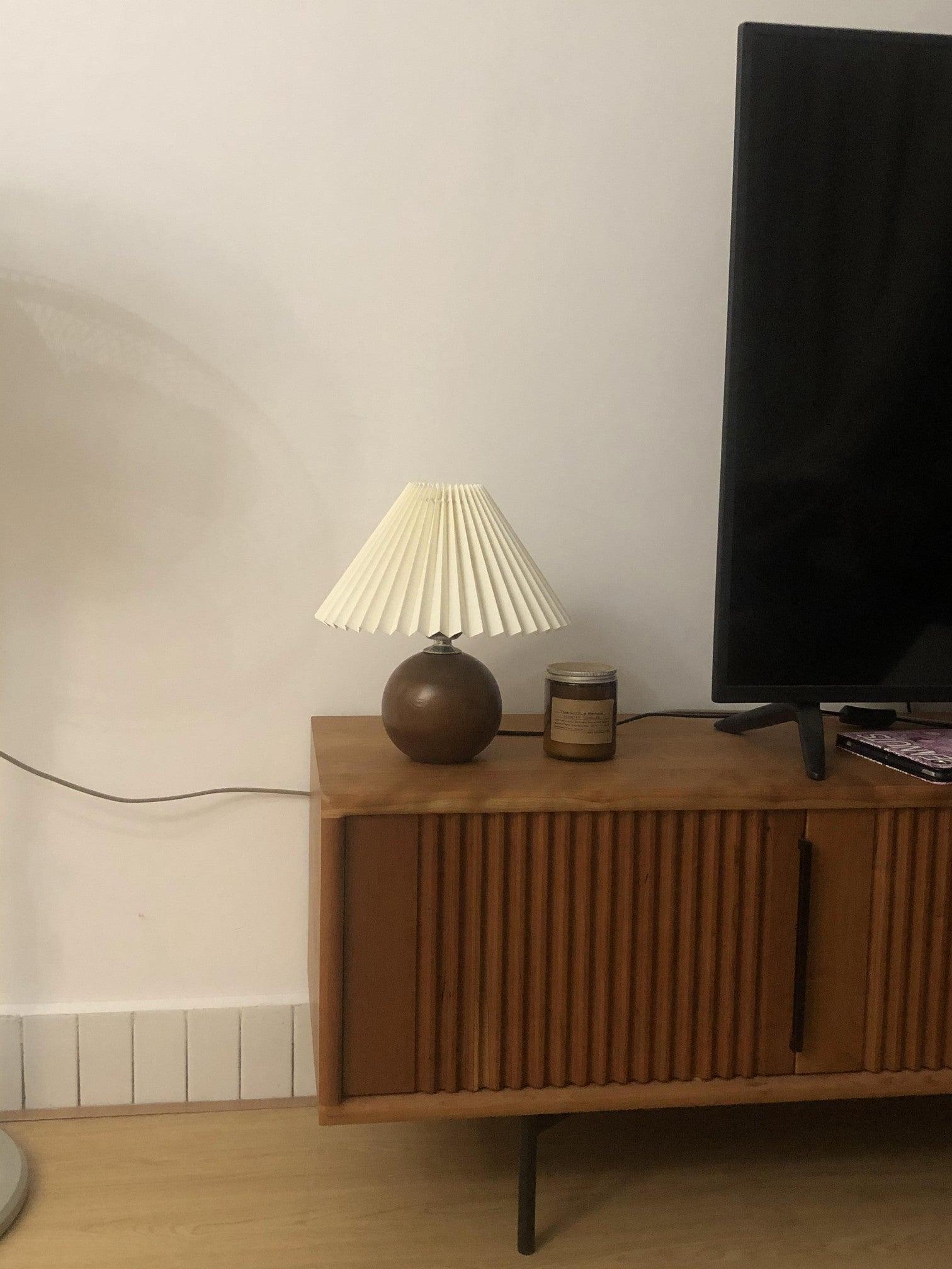 Modern Wooden Pleated Table Lamp - Handcrafted Natural Wood Nightstand Light for Bedroom, Living Room & Office - Warm Ambient Lighting for Home Decor