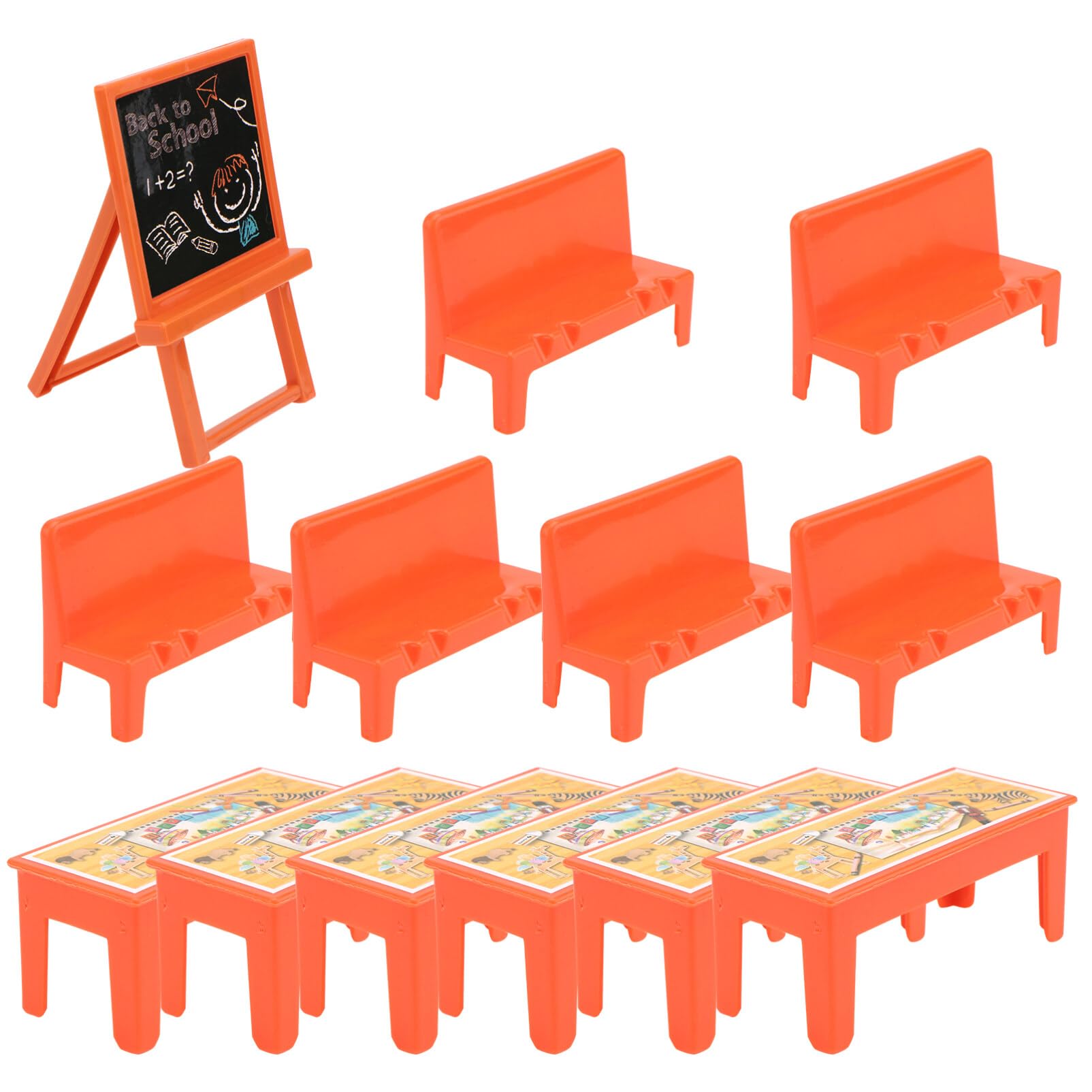13-Piece Miniature Classroom Furniture Set - Plastic Dollhouse Desk, Chairs & Blackboard Accessories for Dollhouse & Model Scenes | Perfect for School Plays, Educational Toys & Miniature Displays