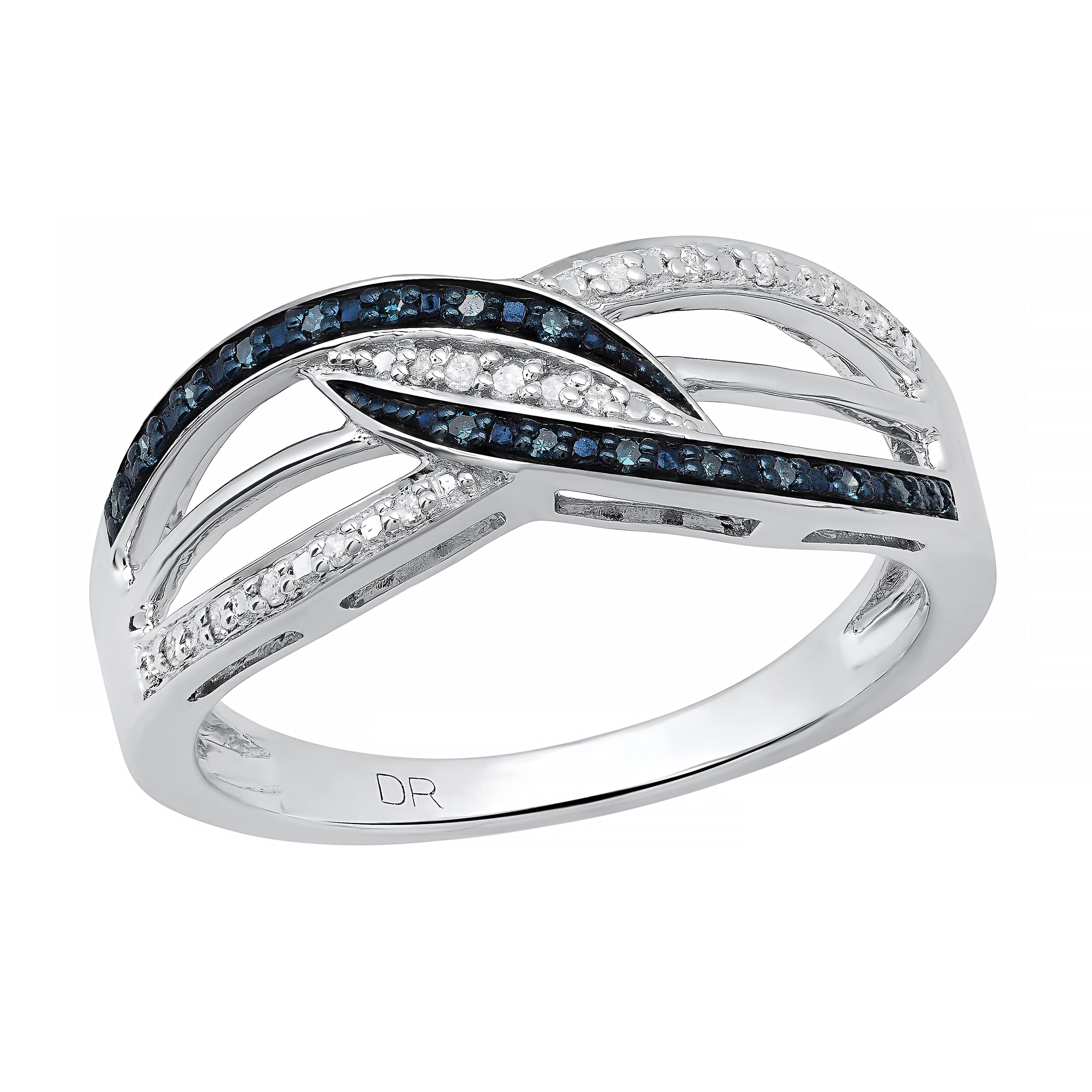Dazzlingrock 0.20 Carat Blue & White Diamond Swirl Crossover Ring for Women - 925 Sterling Silver Wedding, Engagement & Anniversary Jewelry Gift