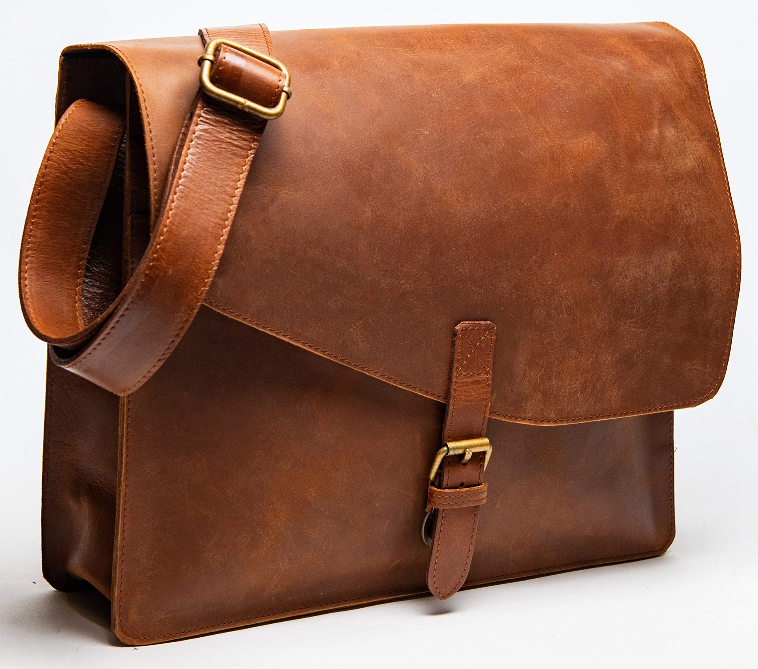 Premium Full Grain Leather Laptop Messenger Bag - Crossbody Shoulder Bag for Work, Travel & Business - Durable Leather Satchel for Men & Women - Perfect for Office, Commuting & Daily Use