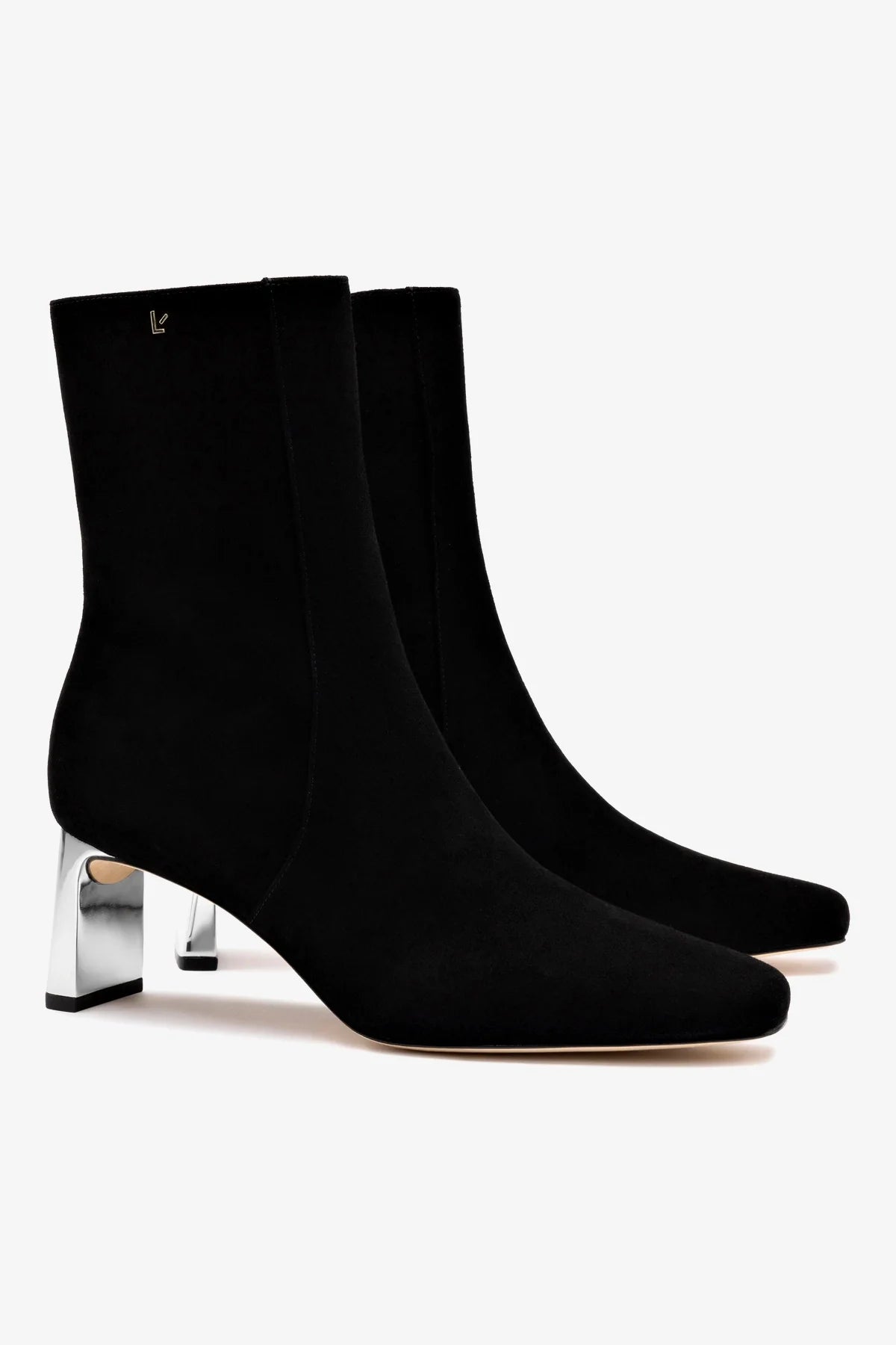 Alexis Bootie in Black Suede with Silver Heel - Stylish Women's Ankle Boots for Fall & Winter | Perfect for Office, Party & Night Out