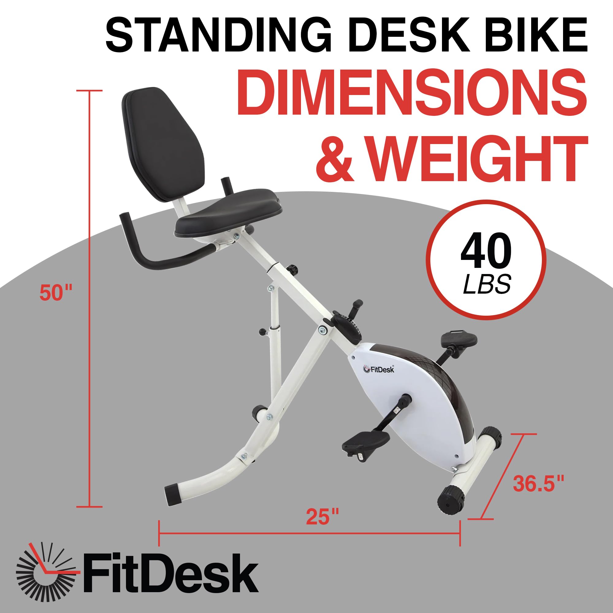 FitDesk Standing Desk Bike - Adjustable Height Exercise Bike with 8 Resistance Levels, Digital Performance Meter, Foldable Design (Supports 242 lbs) - White | Home Office Workstation & Indoor Cycling Machine for Fitness, Productivity & Active Sitting