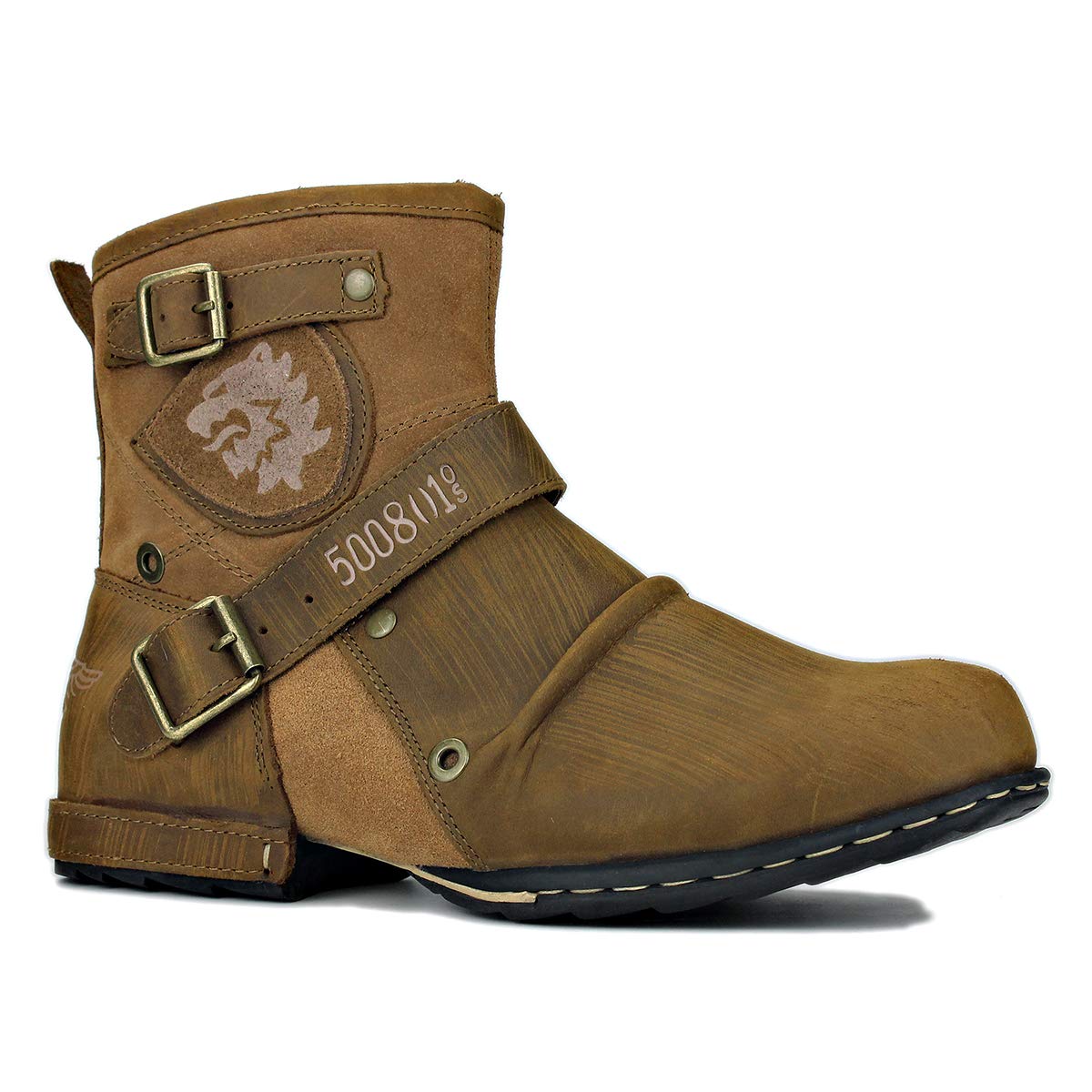 OSSTONE Men's Fashion Moto Boots - Zipper-Up Leather Chukka Boots, Retro Style Casual Shoes (OS-5008-1-DA1B1) | Perfect for Motorcycle Riding, Urban Streetwear & Vintage Outfits
