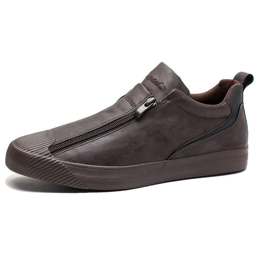 Recyphi Men's Genuine Leather Loafers - Slip-On Casual Shoes with Zipper, Comfortable & Breathable for Walking - Perfect for Spring & Autumn Fashion, Office, Travel & Daily Wear