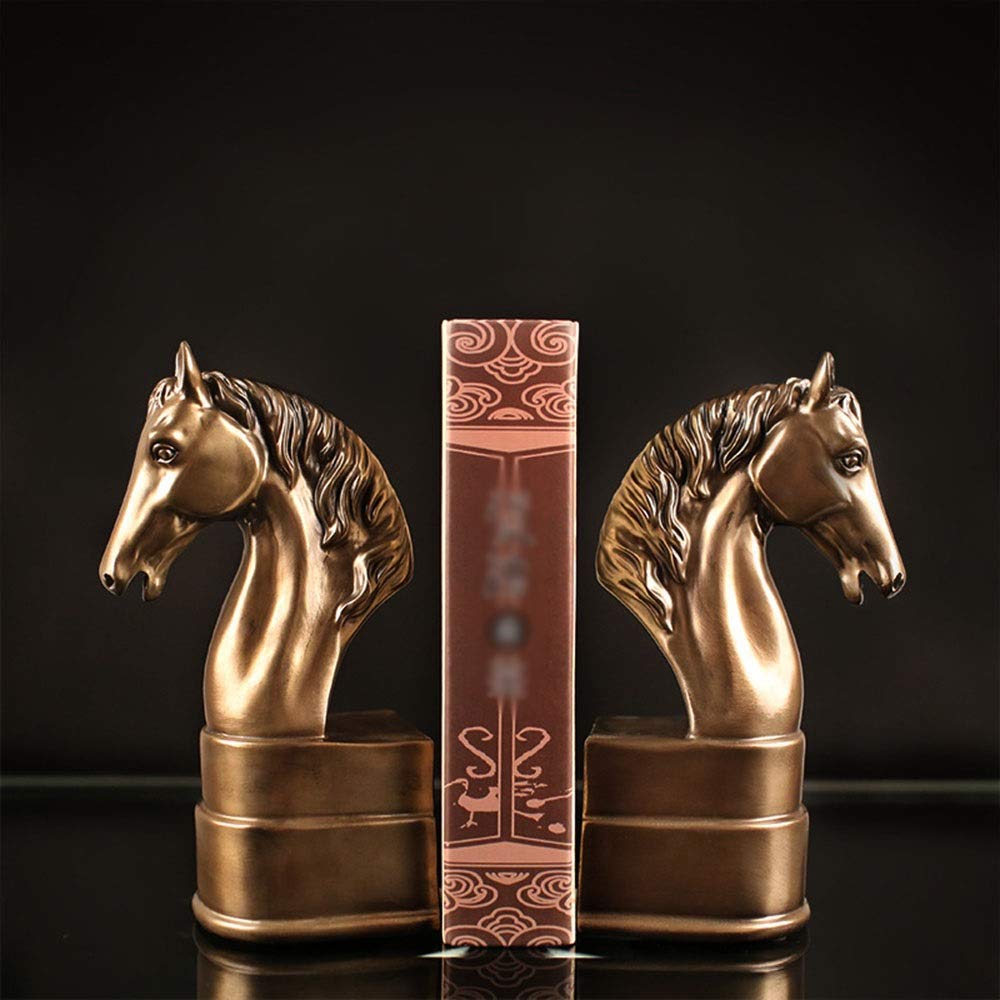 Classic Resin Chess Piece Bookends - Set of 2 for Home & Office Decor | Bookshelf & Library Organizer | Elegant Brass Finish (12x7.5x21cm) | Perfect for Study Rooms, Office Desks & Gift Giving