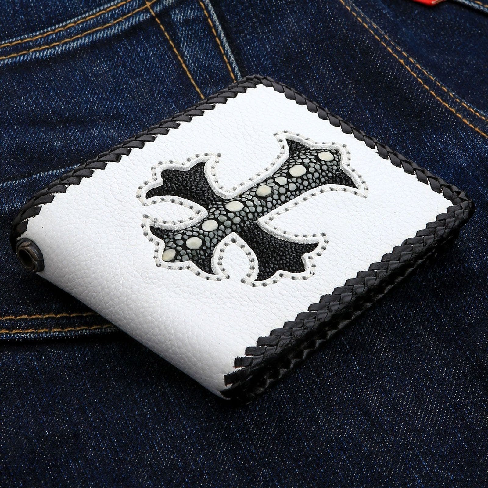 Gothic Style Genuine Leather Biker Wallet for Men - Handcrafted Inlaid Design - Perfect for Motorcycle Riders & Everyday Use