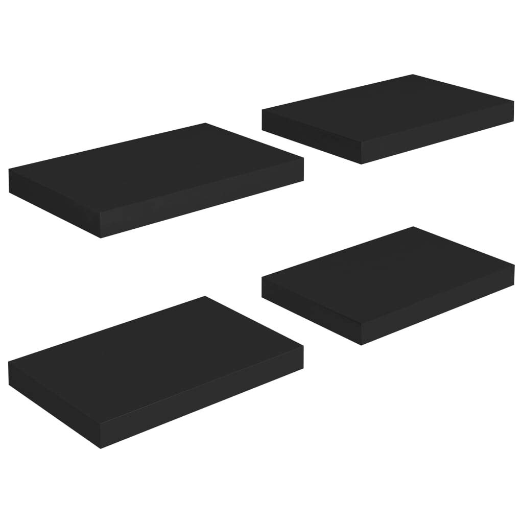 Modern Floating Wall Shelves Set of 4 - Black MDF Decorative Ledges 15.7