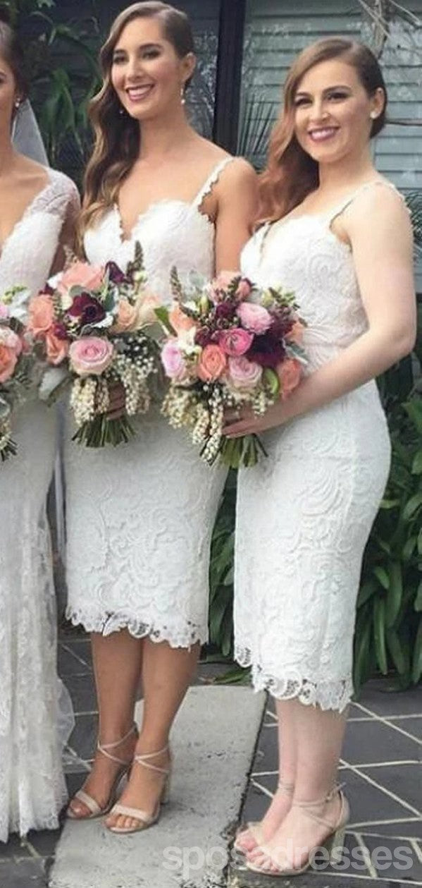 Elegant Mermaid Lace Spaghetti Strap Short Bridesmaid Dresses - WG798 | Affordable Wedding Party Gowns for Beach, Garden & Formal Events