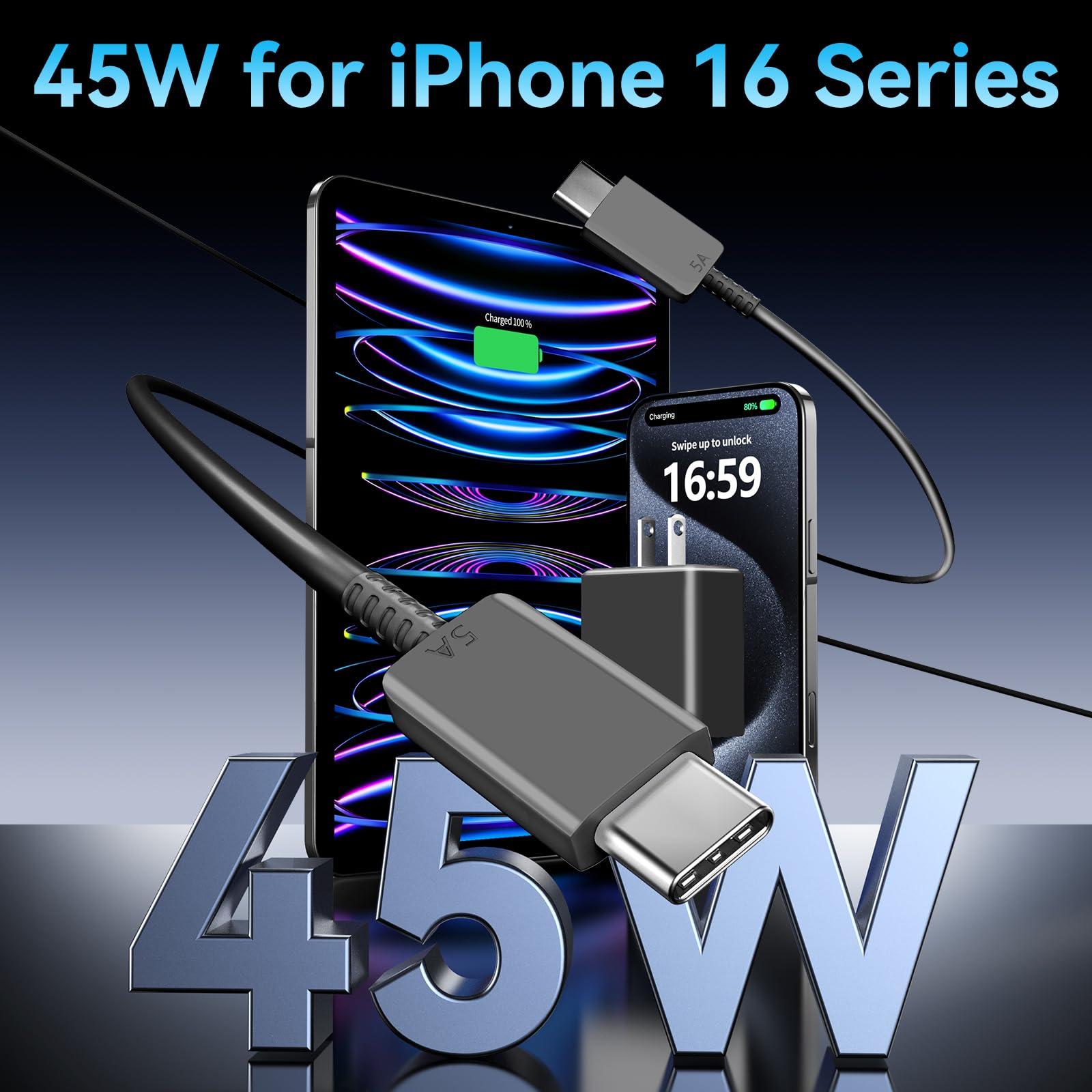 45W Super Fast USB C Charger for Phone 16/15 Pro Max - 10ft PD Charging Cable & Power Adapter - Compatible with Phone 16 Series, iPad, Galaxy S24/S23 - Perfect for Home, Office & Travel Charging