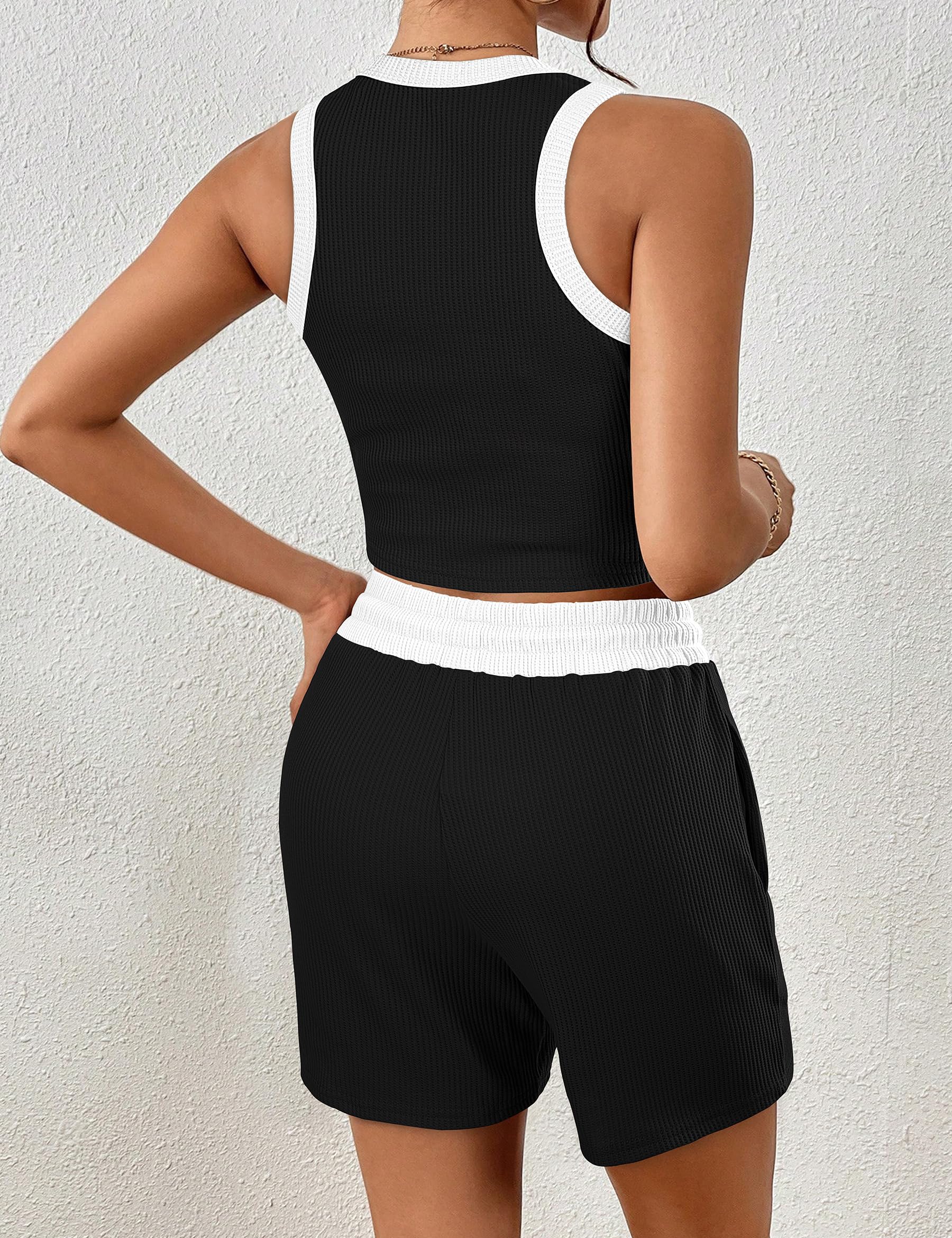Lingswallow 2 Piece Women's Lounge Set - Soft Waffle Knit Sleeveless Crop Top & Comfortable Shorts | Casual Loungewear, Sleepwear & Home Outfit for Women | Perfect for Relaxing, Yoga & Running Errands