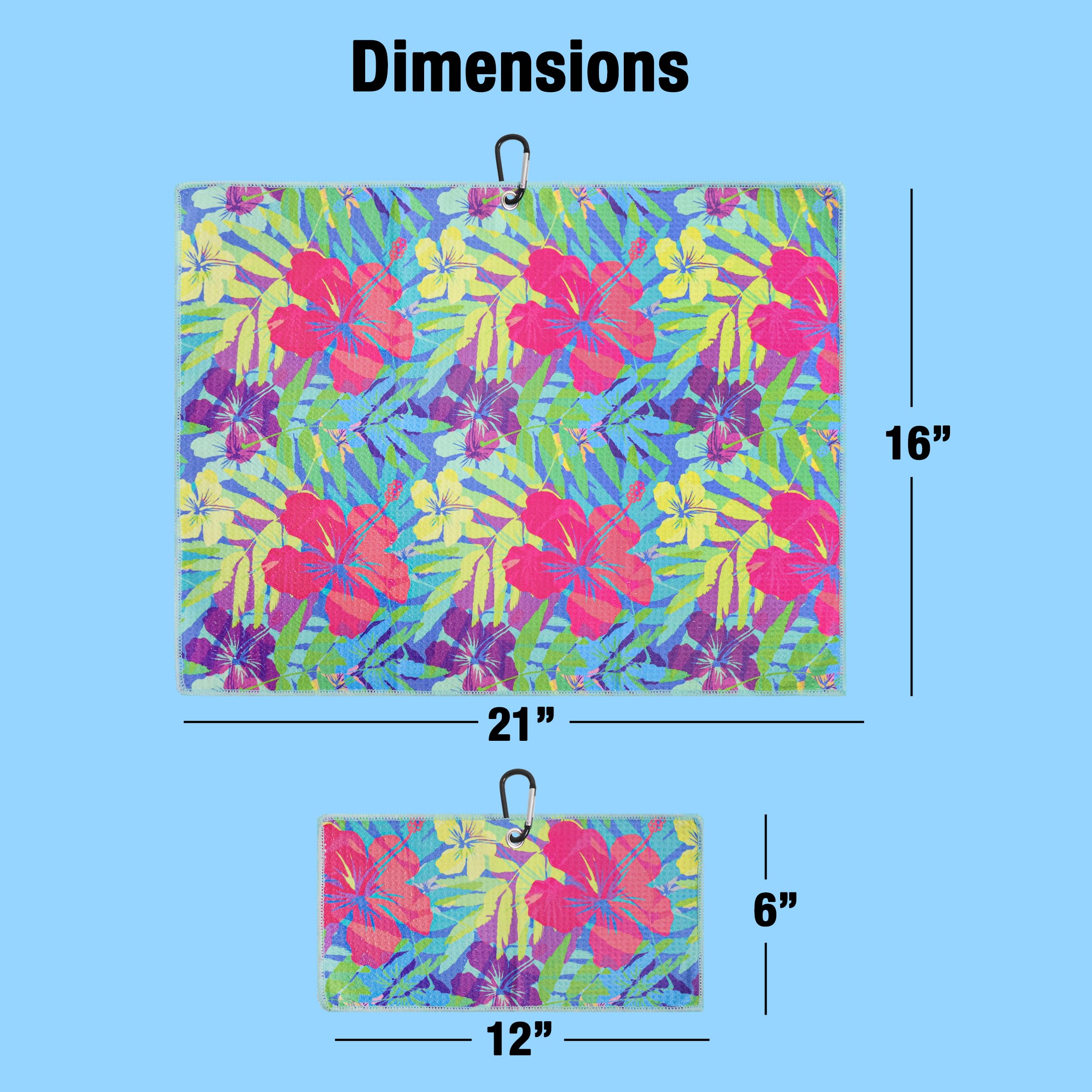 Premium Golf Towel Set of 2 - Microfiber Waffle & Ball Towels for Men & Women - Durable Golf Accessories for Golf Bags - Tropical Floral Design - Perfect Golf Gifts for Him & Her - Ideal for Course Play, Practice & Club Storage