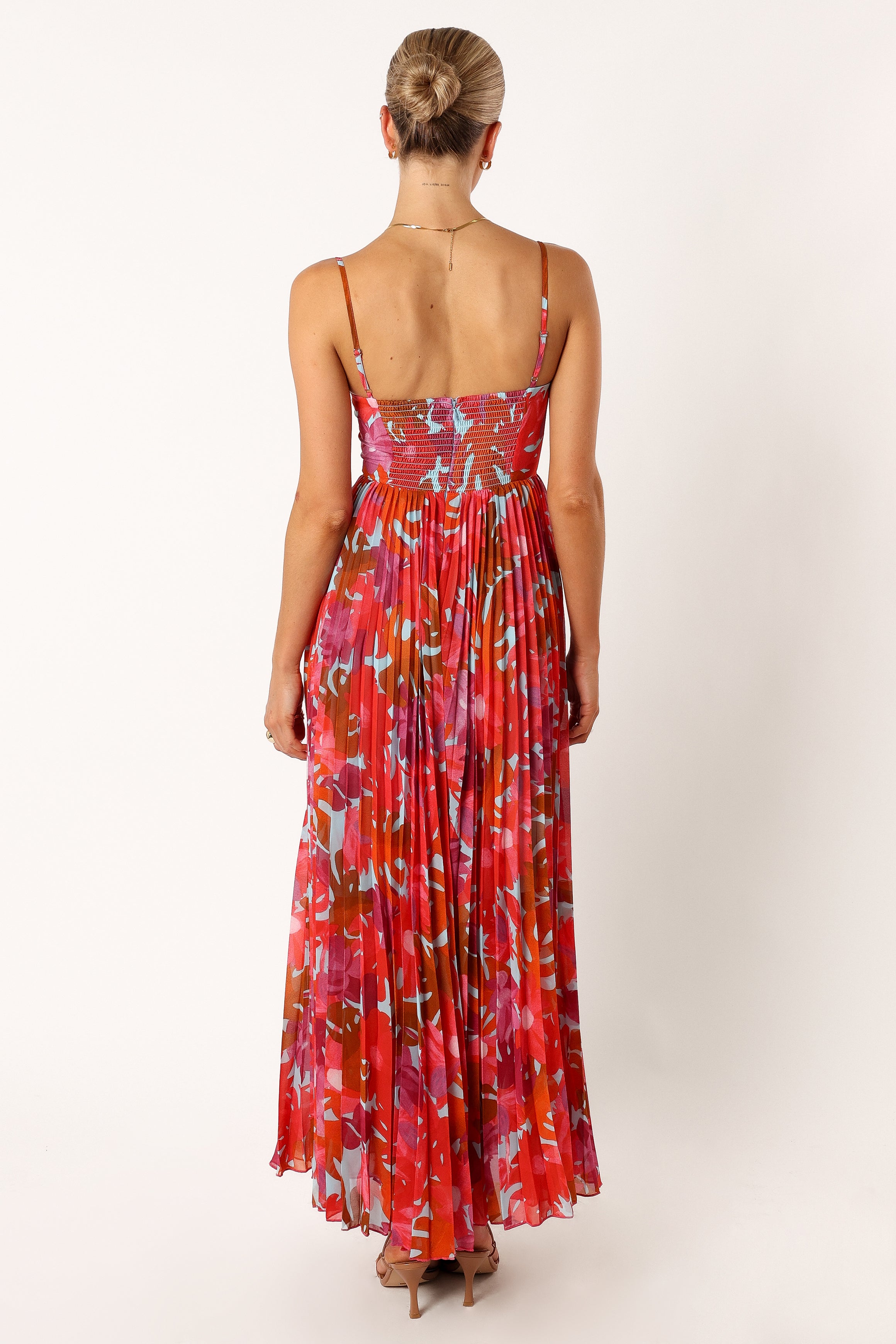 Achanti Pleated Maxi Dress - Pink Azalea Flowy Long Dress for Women | Summer Beach Wedding Party Wear