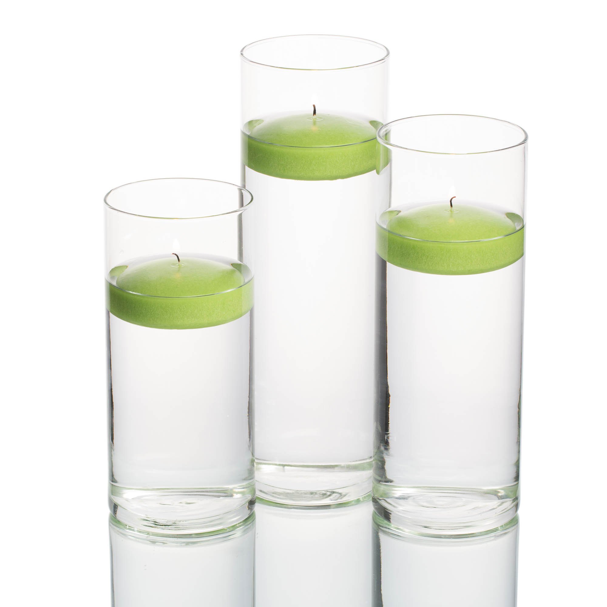 Richland 36-Pack Eastland Glass Cylinder Vases with 3-Inch Green Floating Candles - Elegant Wedding Centerpieces, Party Decor, Home Tabletop Displays