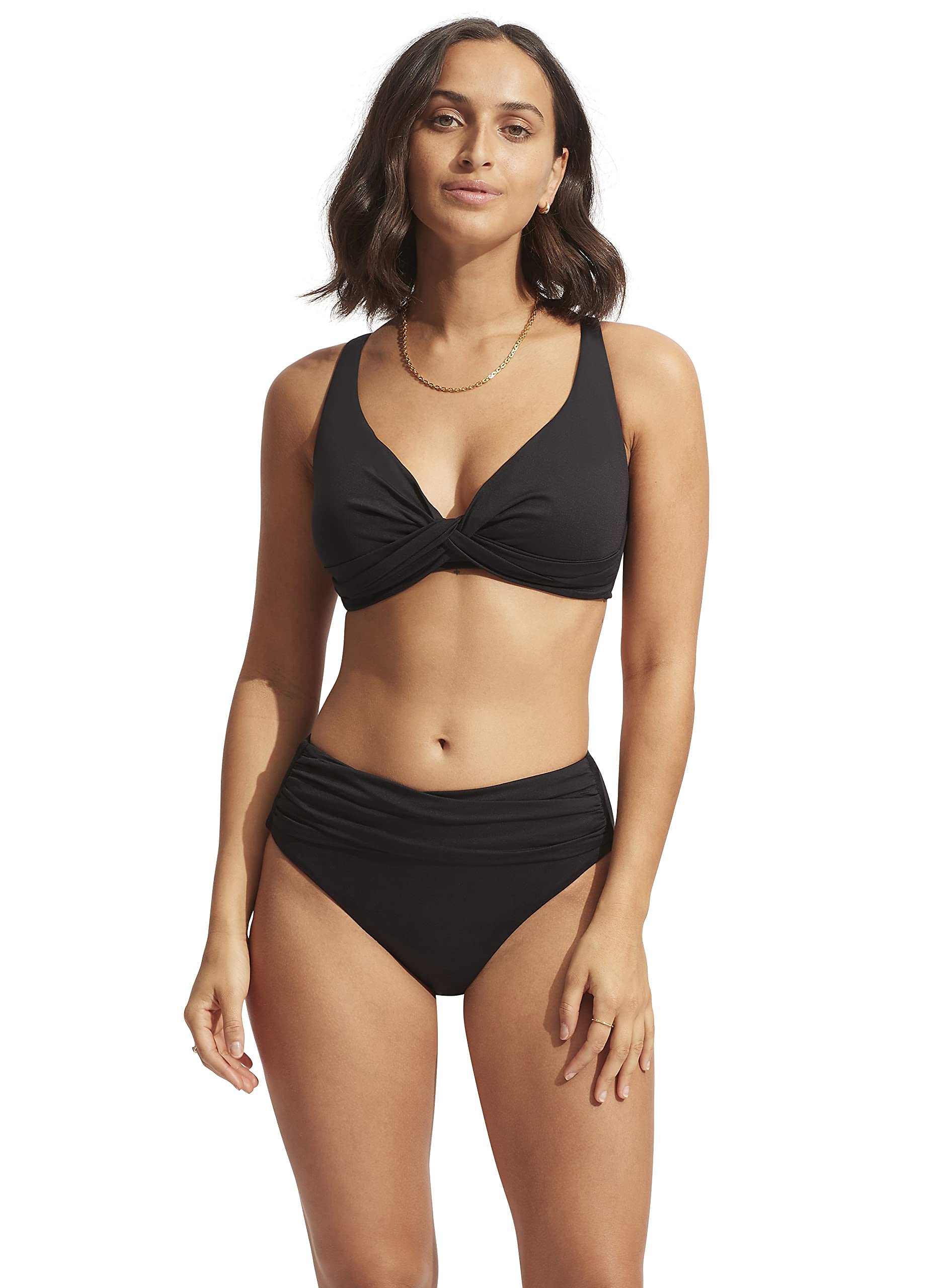 Seafolly Women's High Waist Wrap Front Bikini Bottom Swimsuit - Sexy Retro Swimwear for Beach, Pool & Vacation | Plus Size Friendly & Comfortable