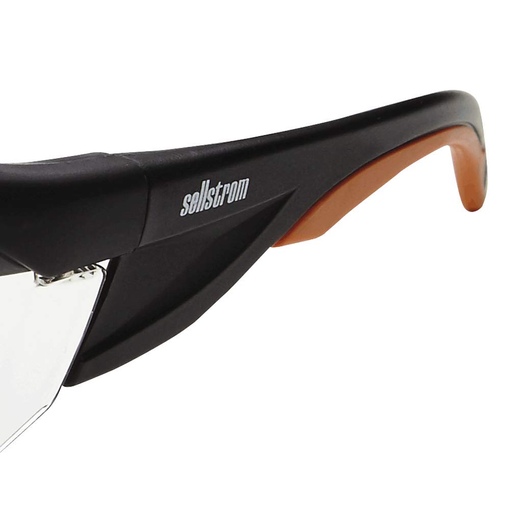 Sellstrom Sporty Safety Glasses - Clear Anti-Scratch Polycarbonate Lenses, Black/Yellow Temples, Heavy Duty Frame - Protective Eyewear for Construction, Woodworking & DIY Projects (Pack of 1) S71400