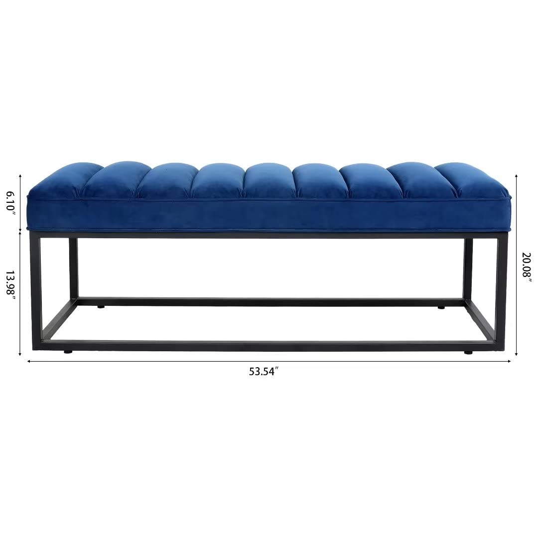 TRIPLE TREE Upholstered Ottoman Bench with Metal Base - Navy Blue Vanity Bench for Bedroom, Living Room & Entryway | Perfect as Bed End Bench, Shoe Storage & Dining Room Seating