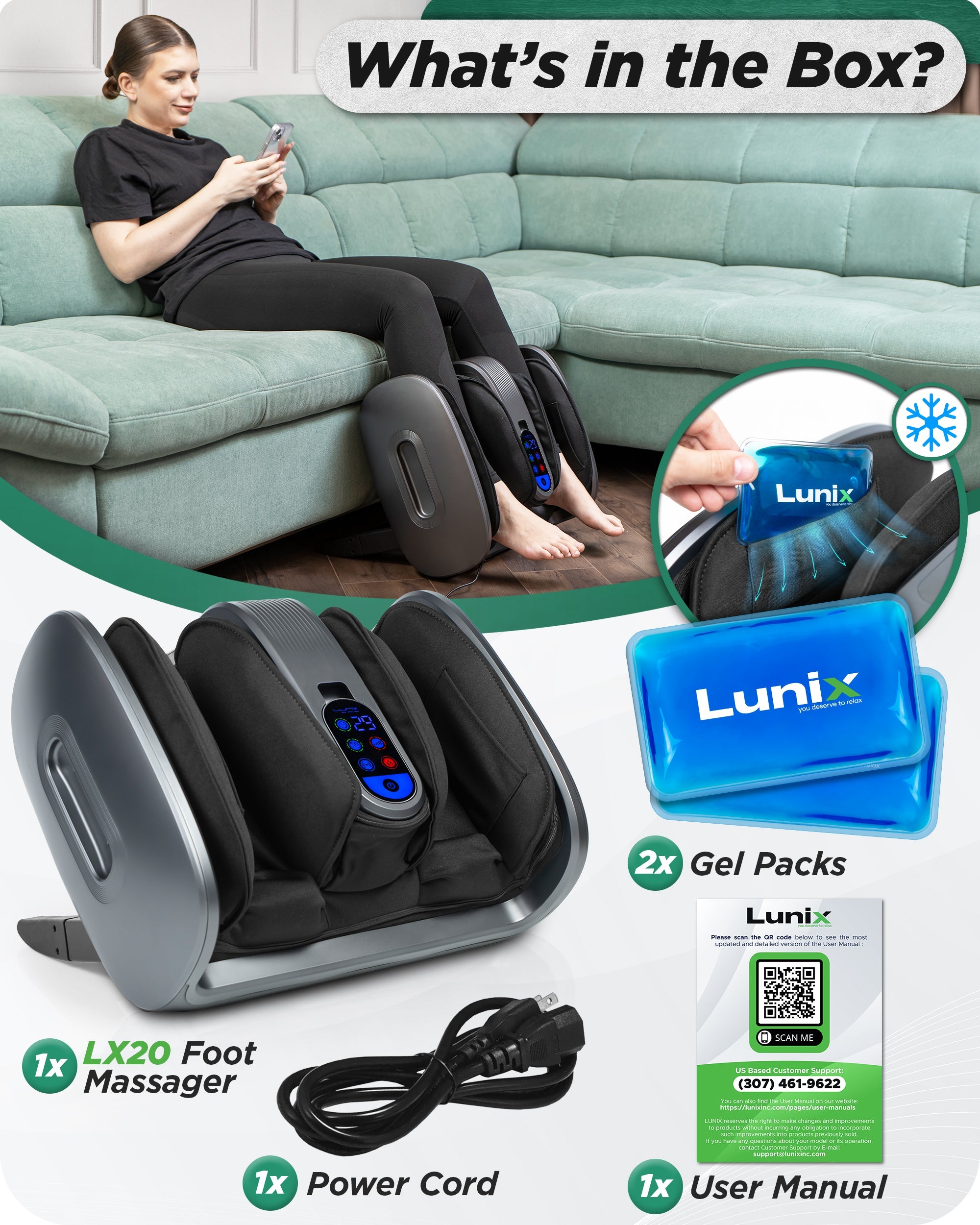 LX21 Shiatsu Foot and Calf Massager with Remote Control - Deep Kneading, Heating Function, Adjustable Intensity - Perfect for Home Relaxation, Office Stress Relief & Post-Workout Recovery (Gray)