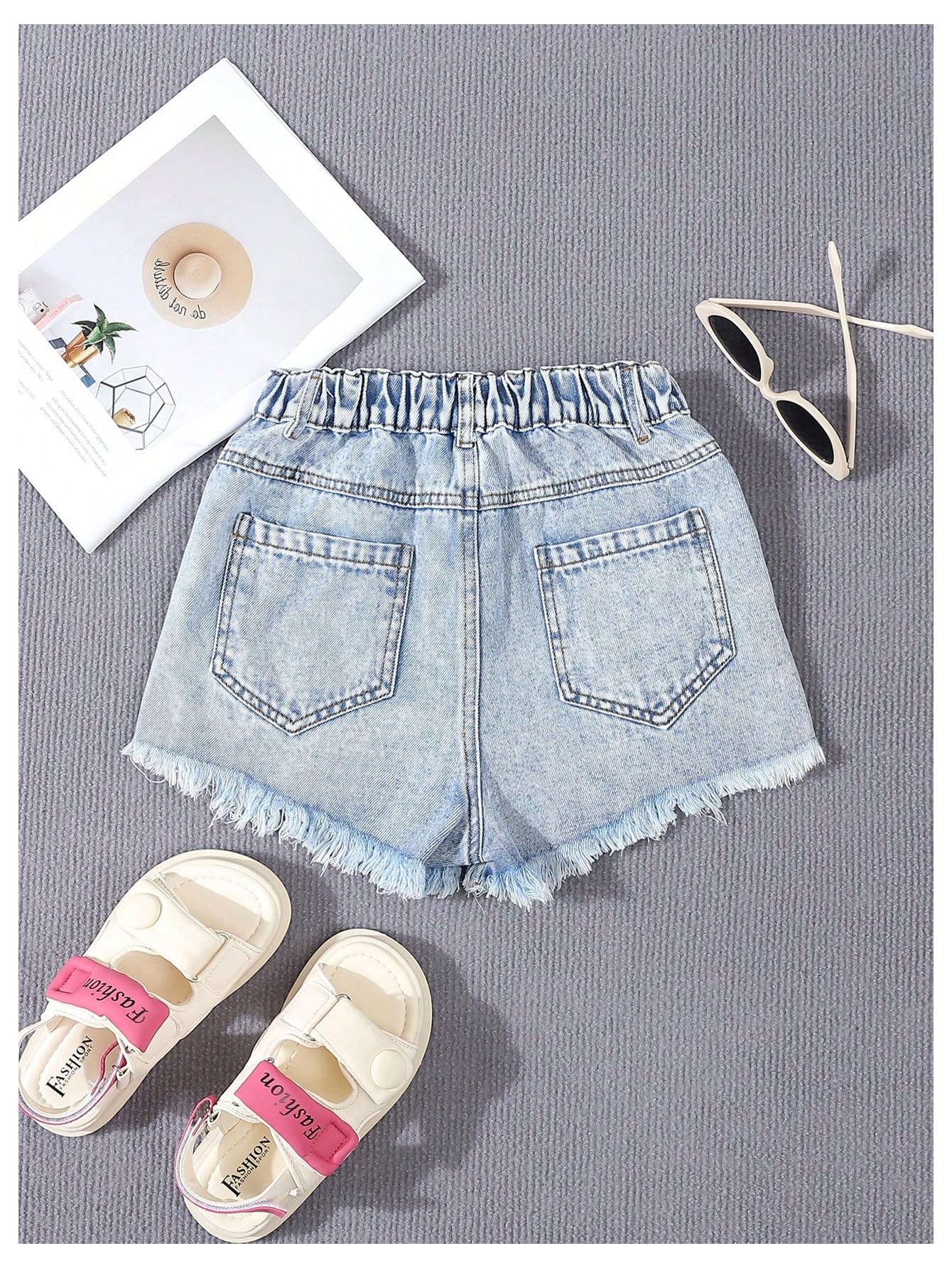 Floerns Girls Distressed Raw Hem Denim Shorts - Elastic Waist Straight Leg Jean Shorts for Teens | Casual Summer Outfits, Beach Wear & Everyday Fashion