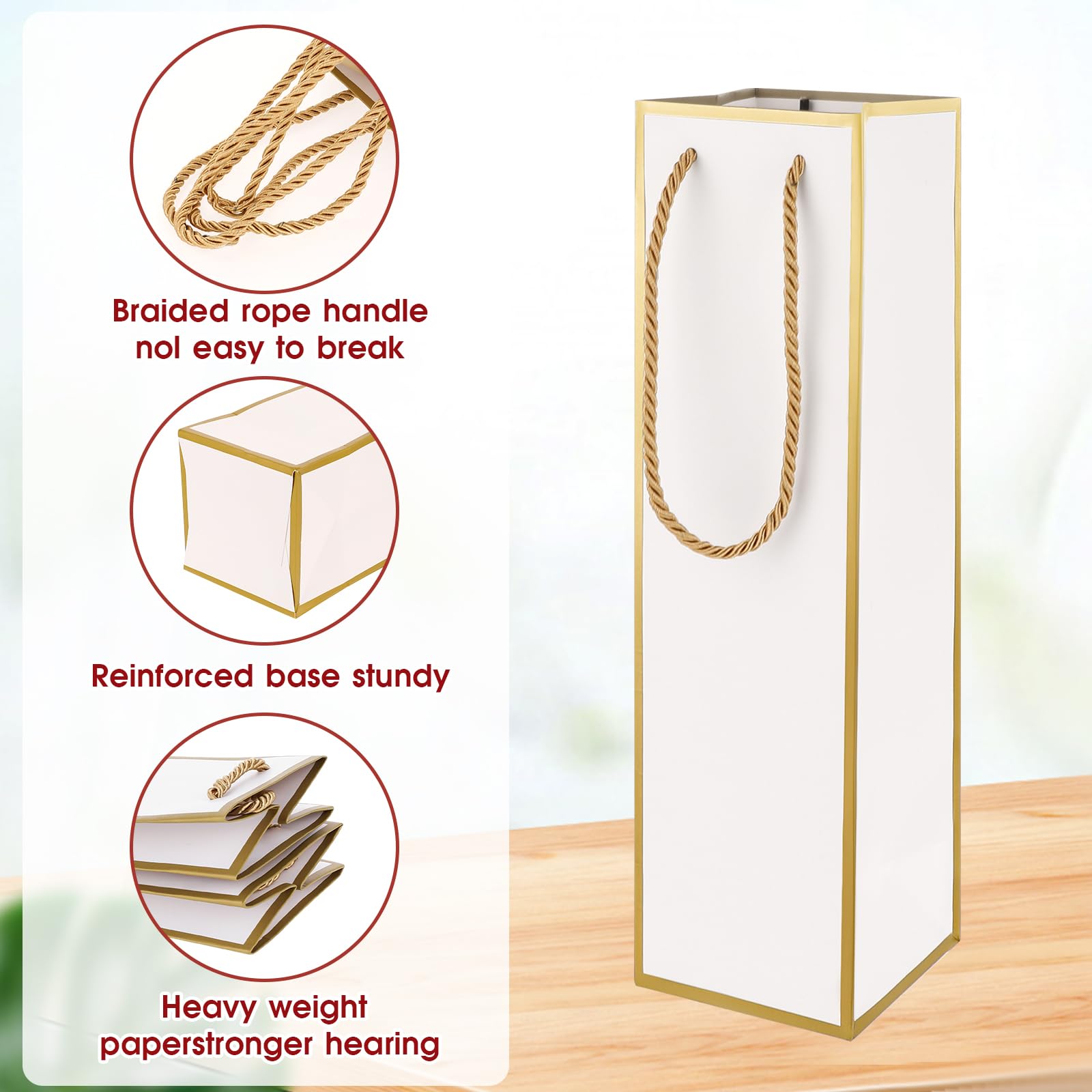 Luxury Wine Gift Bags 2 Pack - Reusable Gold Foil Printed Wine Bottle Bags 4