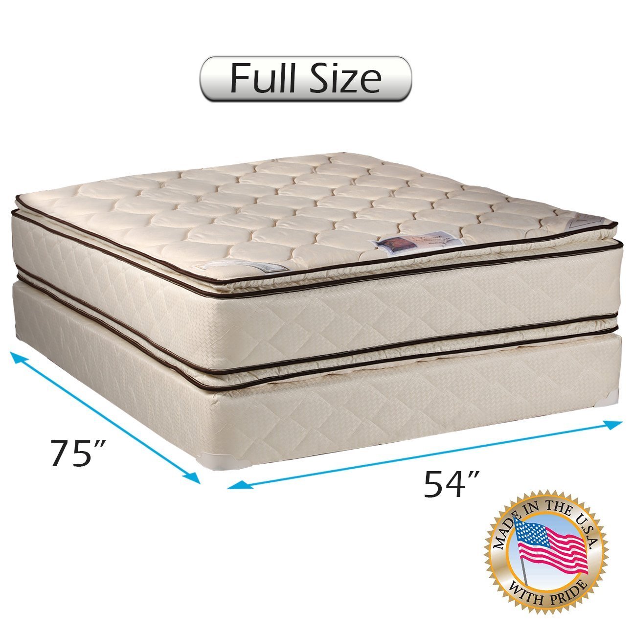 Dream Sleep Coil Comfort 2-Sided Pillow Top Full Mattress Set with Bed Frame - Orthopedic Support for Back Pain Relief & Pressure Relief, Durable Comfort for Side, Back & Stomach Sleepers | Perfect for Guest Rooms, Master Bedrooms & Apartments
