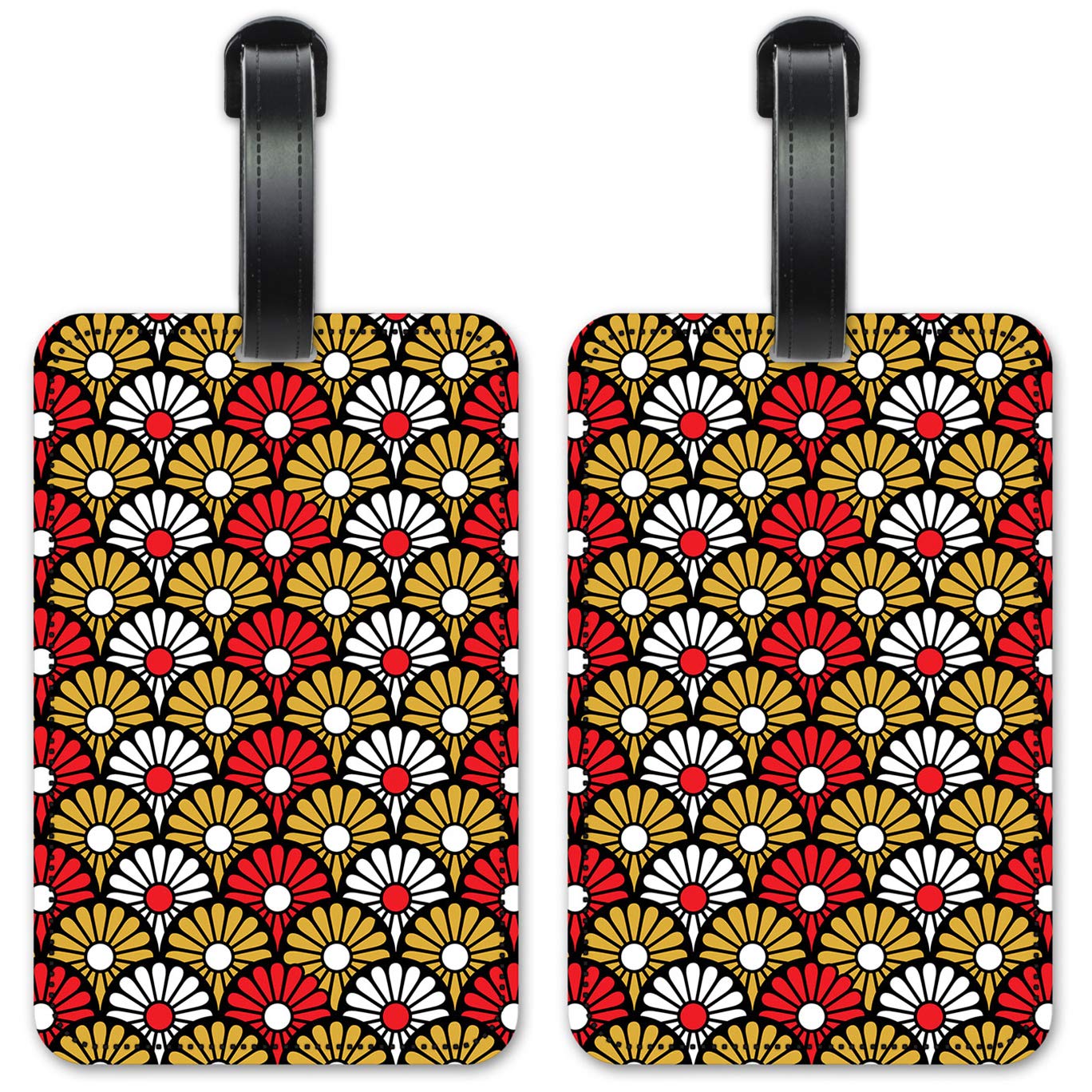 Red White Gold Floral Luggage ID Tags - Set of 2 Waterproof Suitcase Identification Cards for Travel - Perfect for Airports, Cruise Ships & Business Trips