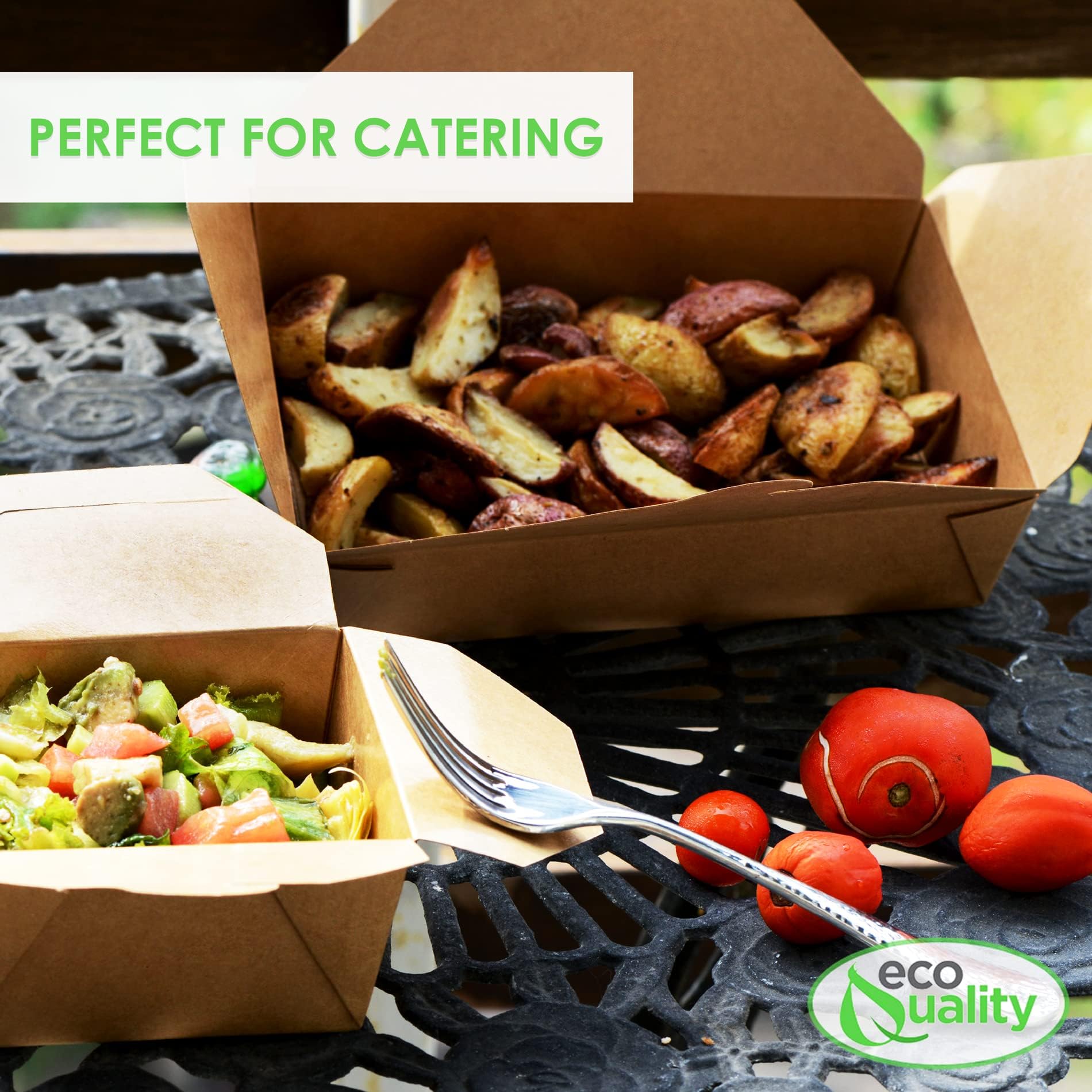 EcoQuality 45 oz Kraft Brown Microwaveable Take Out Food Containers - Leak & Grease Resistant To-Go Boxes for Restaurants, Catering, Food Trucks - Recyclable Lunch Box #8 (300 Pack) - Perfect for Hot Meals, Takeout Orders & Food Delivery Services