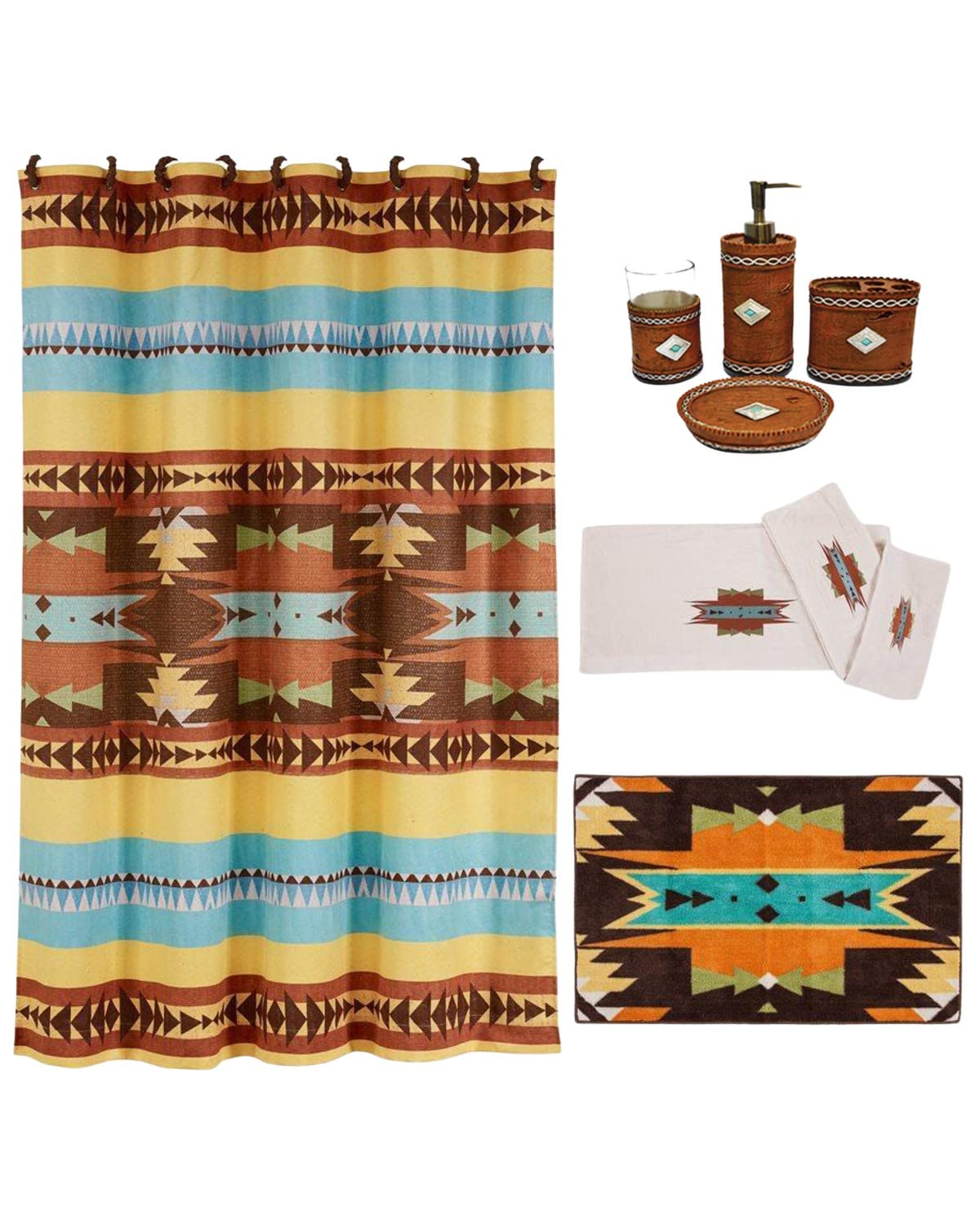 HiEnd Accents Socorro 9-Piece Aztec Bathroom Countertop Set with Towel Set, Bath/Kitchen Rug - Western Rustic Southwestern Style Decor for Home, Cabin, or Ranch