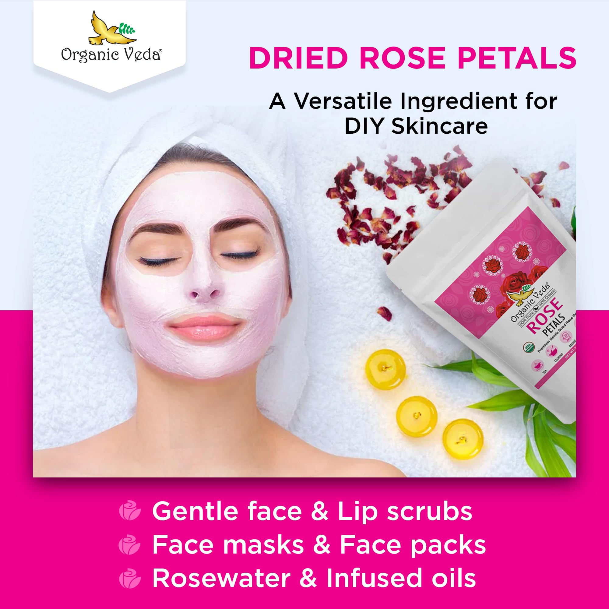 Organic Veda Dried Rose Petals, 4 oz - 100% USDA Organic Certified Edible Rose Petals for Cooking, Baking & Tea | Food Grade Rose Petals for Rose Water, Herbal Infusions, Skincare, Bath Soaks & Home Decor | Vegan, Non-GMO, All-Natural | Perfect for DIY Beauty Recipes, Wedding Decor & Gourmet Desserts