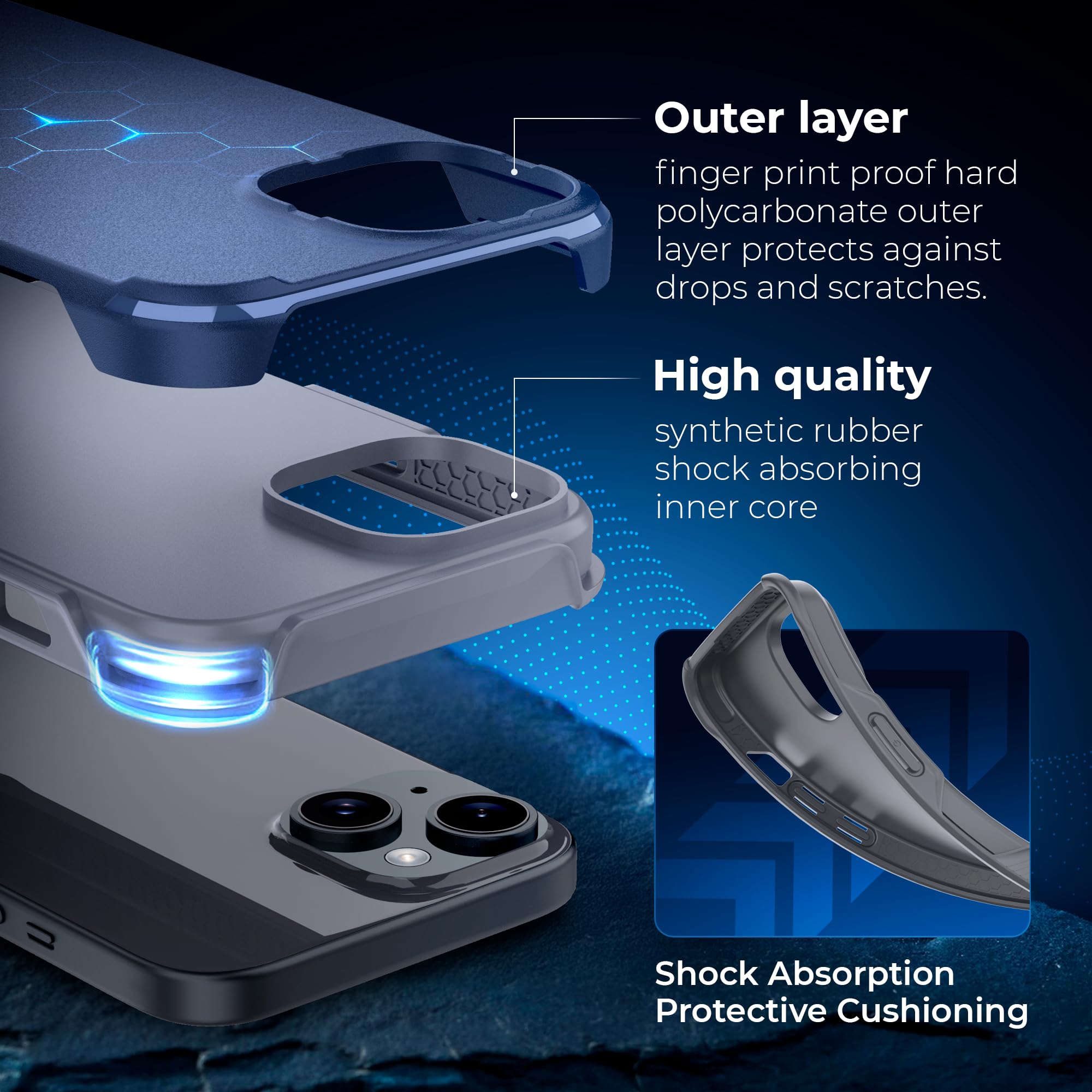 Shockproof Hybrid Rugged Protective Case for iPhone 15/14 - MagSafe Compatible, Heavy-Duty Drop Protection, Non-Slip Grip, Magnetic Phone Cover (Dark Blue) | Perfect for Outdoor Activities, Work & Daily Use