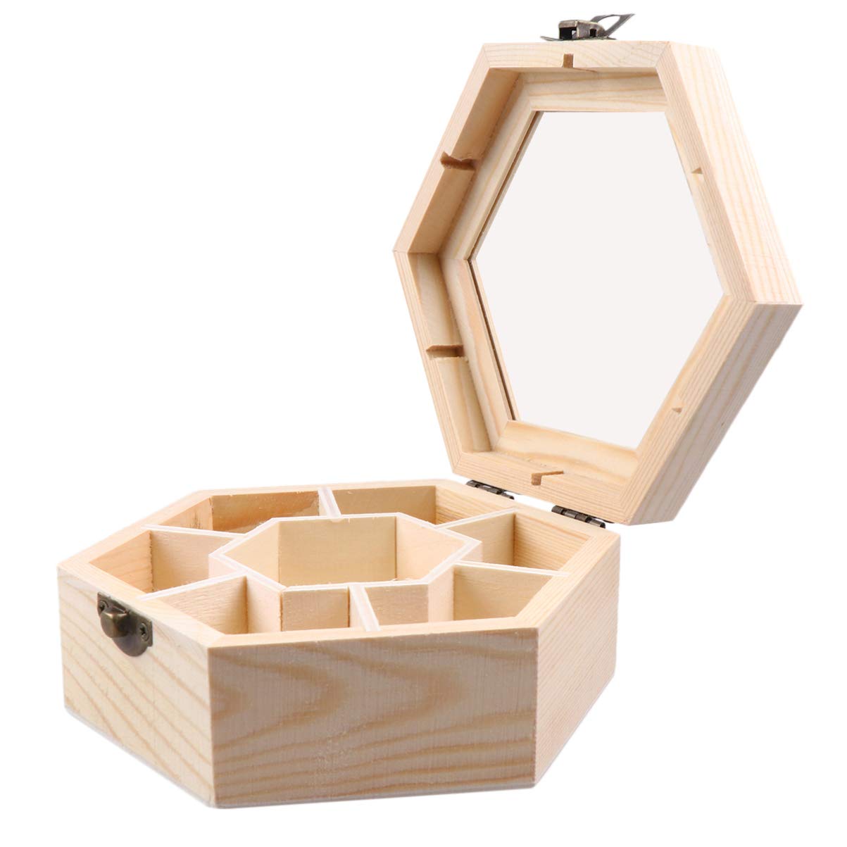 HEALLILY Hexagon Jewelry Display Box with Glass Top - White Wooden Storage Organizer for Necklaces, Rings & Accessories - Perfect for Girls' Room Decor, Boutique Display & Gift Packaging