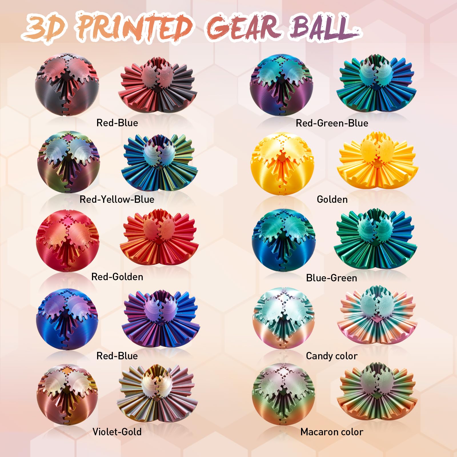 3D Printed Gear Ball - Steampunk Fidget Toy for Adults & Kids, Easter Basket Stuffers, Stress Relief Spin Ball Cube - Perfect for Office, Classroom & Travel
