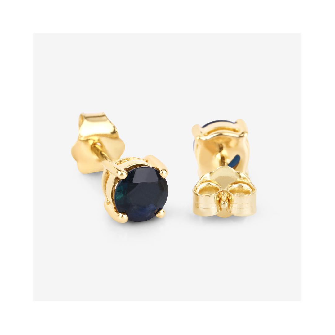 10K Gold Round Blue Sapphire Earrings for Women - Genuine Gemstone Jewelry for Everyday Wear & Special Occasions