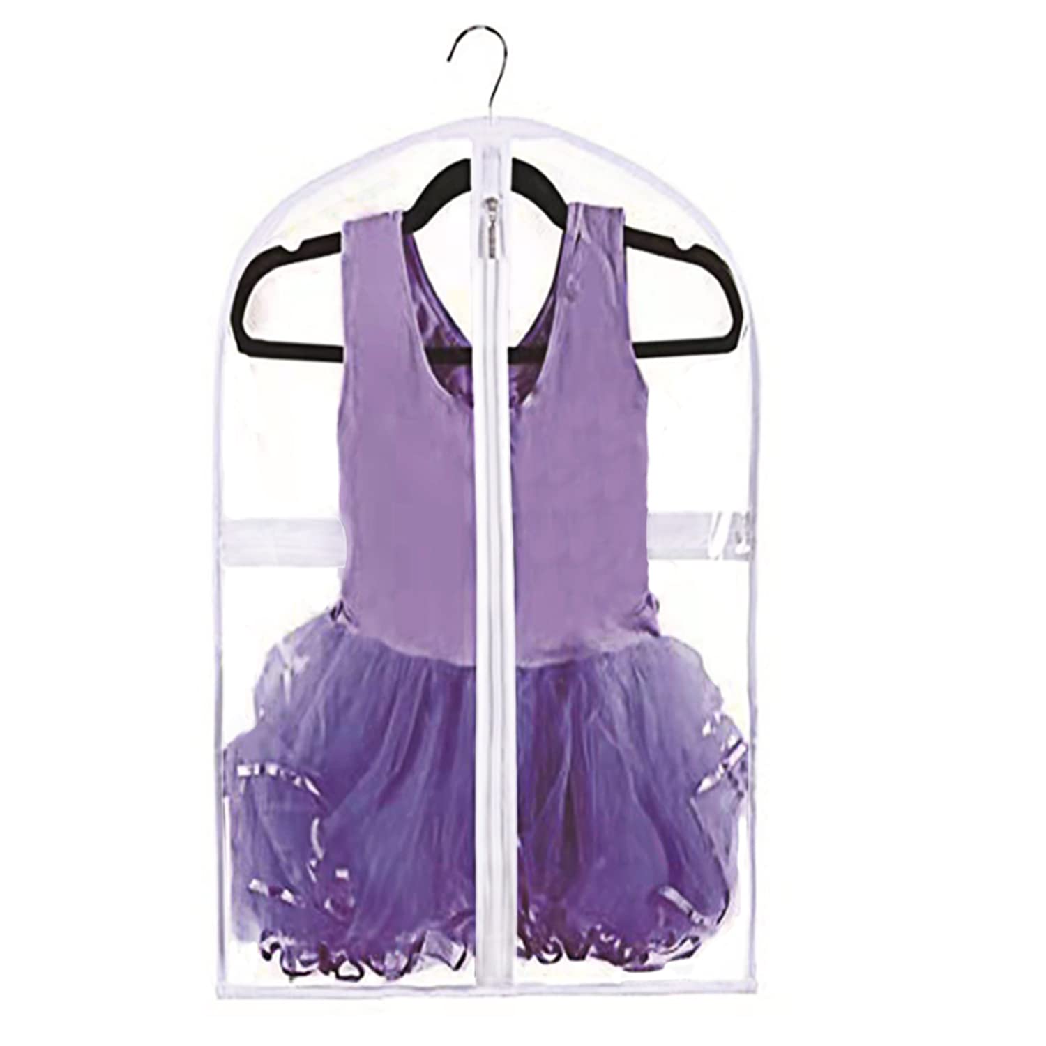 35 Inch Clear Kids Dance Garment Bag - Waterproof PVC Hanging Clothes Organizer with 3 Pockets for Dance Costumes, Sports Wear & Skating Outfits | Perfect for Theatre Performances, Beauty Pageants & Travel Storage