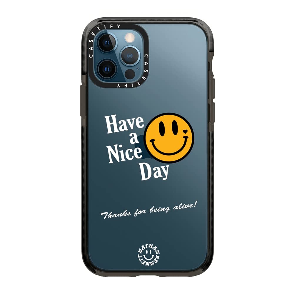 CASETiFY Impact Case for iPhone 12 & iPhone 12 Pro - Have A Nice Day Design by Nathan Bennett - Clear Black Protective Phone Cover - Perfect for Everyday Use, Travel & Outdoor Activities