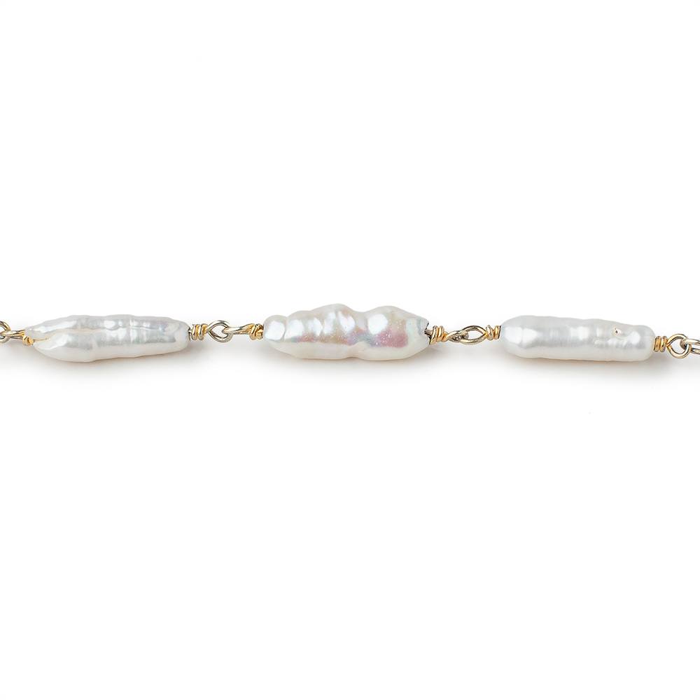 11x4mm & 17x4mm White Biwa Pearl Strands on Gold Vermeil Chain - 15pc Bulk Pack for Jewelry Making, DIY Crafts & Fashion Accessories