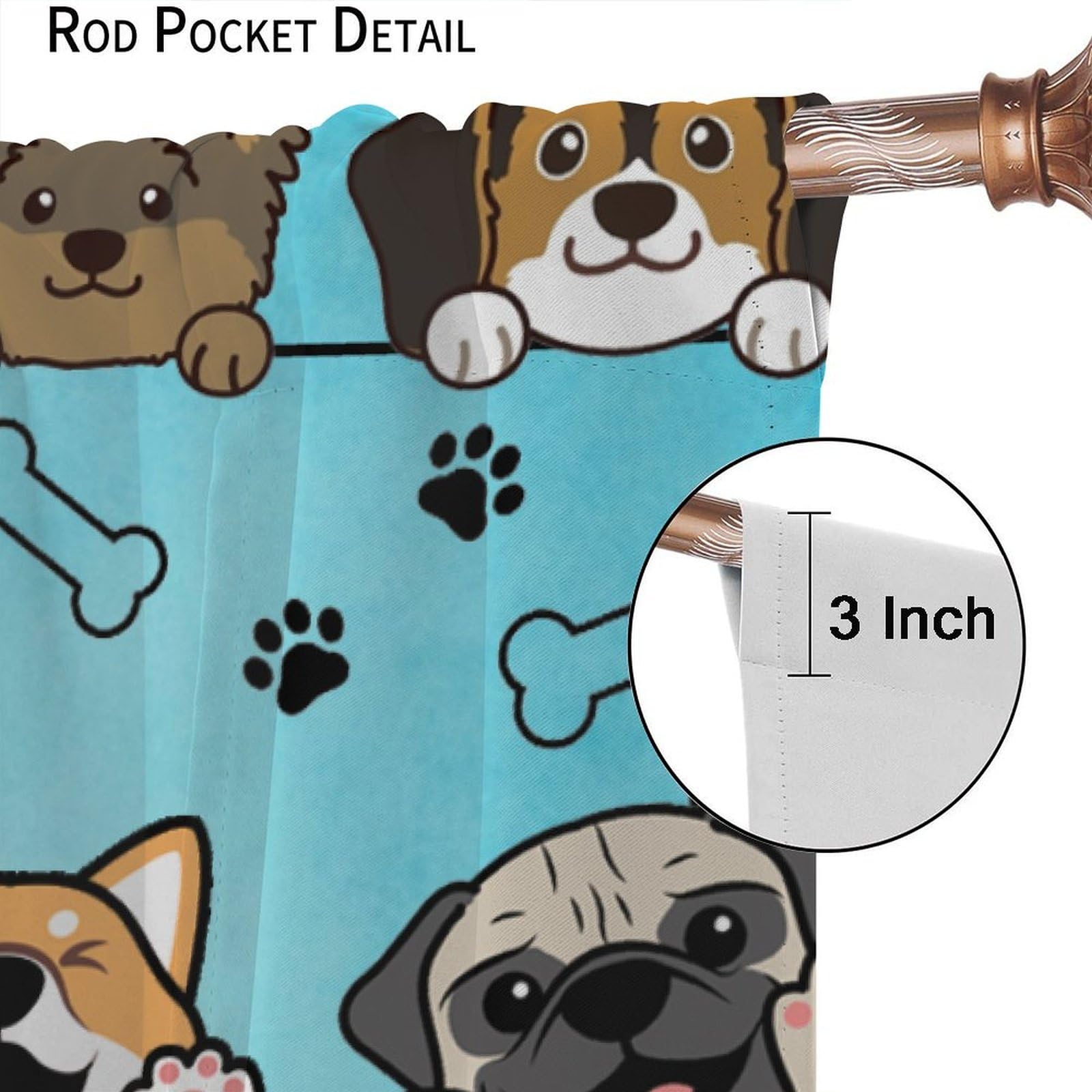 Adorable Dog Themed Curtains for Kids Room - Paw Print Animal Window Treatments for Nursery, Bedroom & Dog Lovers - 2 Panel Set (84