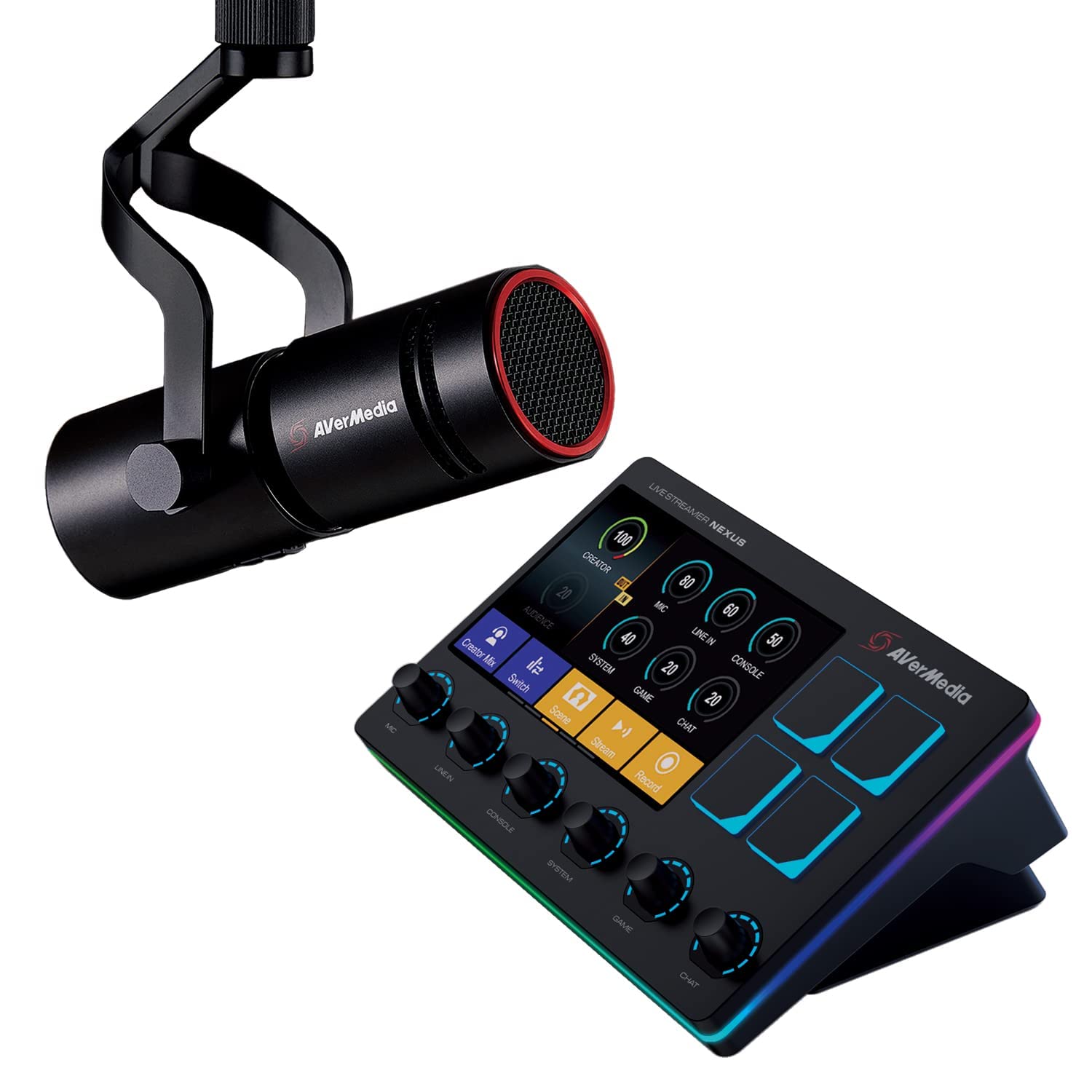 AVerMedia Live Streamer AX310 Creator's Control Center & MIC 330 Dynamic Microphone Bundle - Professional Streaming Setup for Twitch, YouTube & Podcasting | Perfect for Gamers, Content Creators & Broadcasters