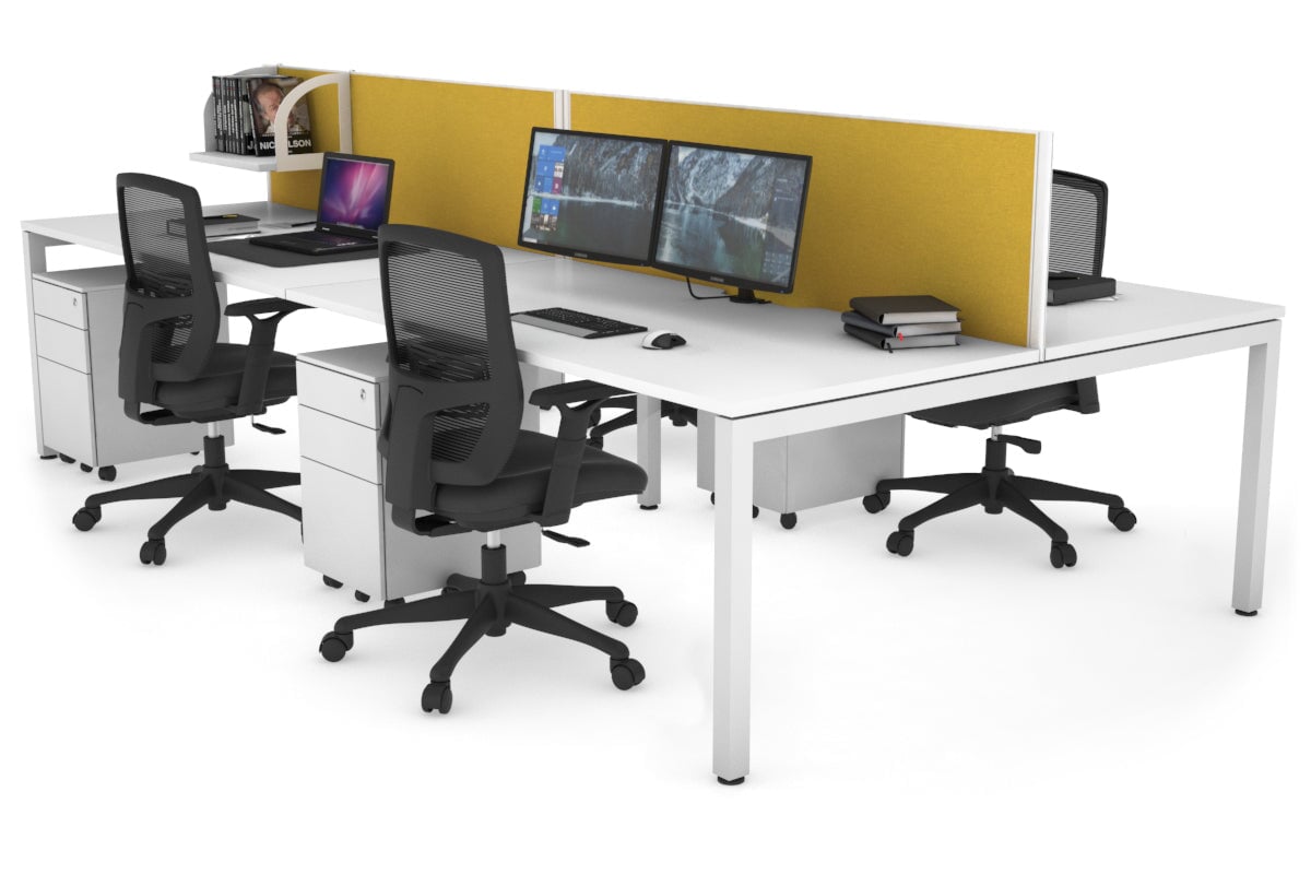 Quadro Square Legs 4-Person Office Workstation Desk - 1600L x 800W with Cable Management Scallop - Perfect for Collaborative Workspaces & Open Office Environments