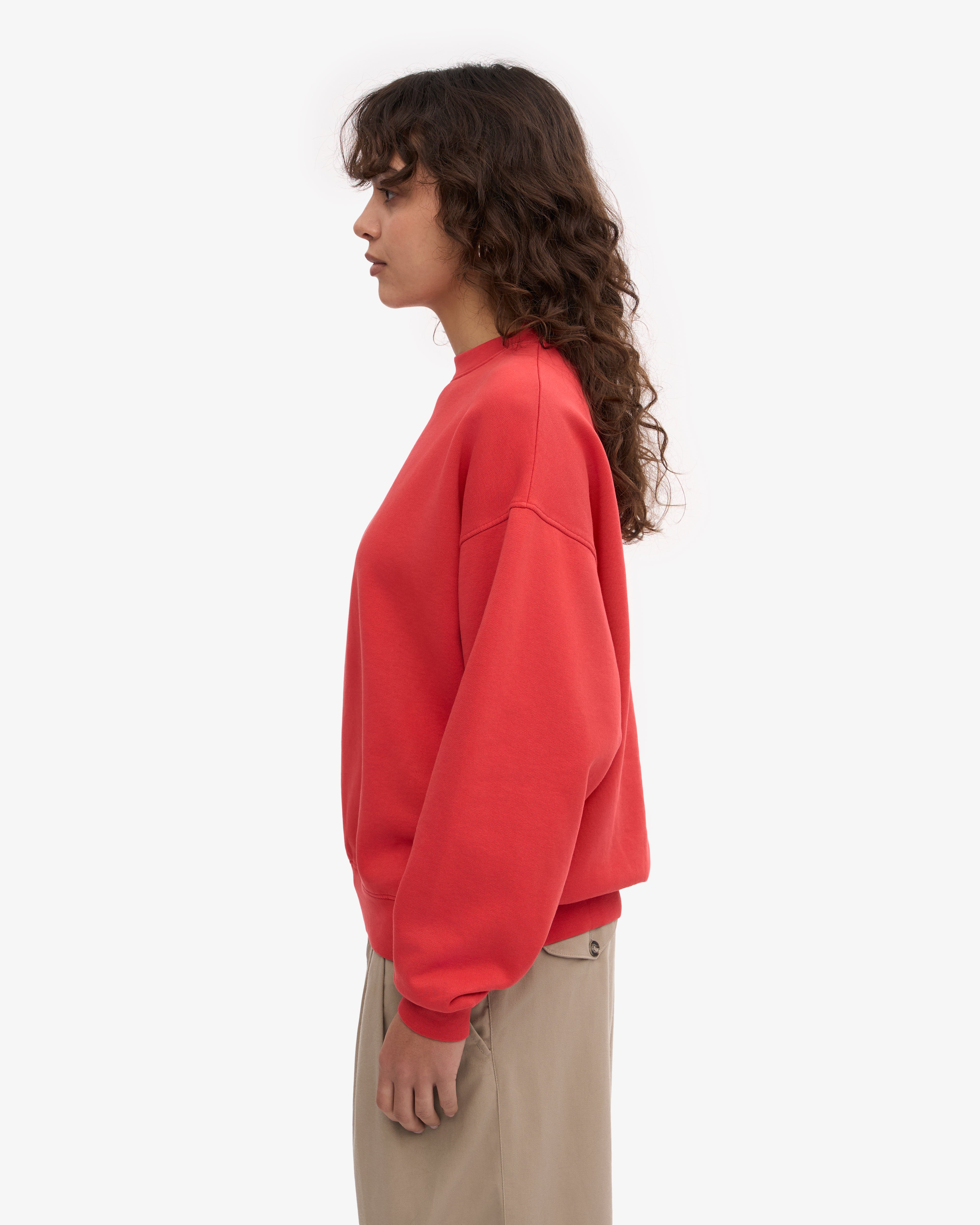 Organic Oversized Crewneck Sweatshirt - Red Tangerine Color | Soft Cotton Unisex Pullover | Perfect for Casual Wear, Lounge & Street Style