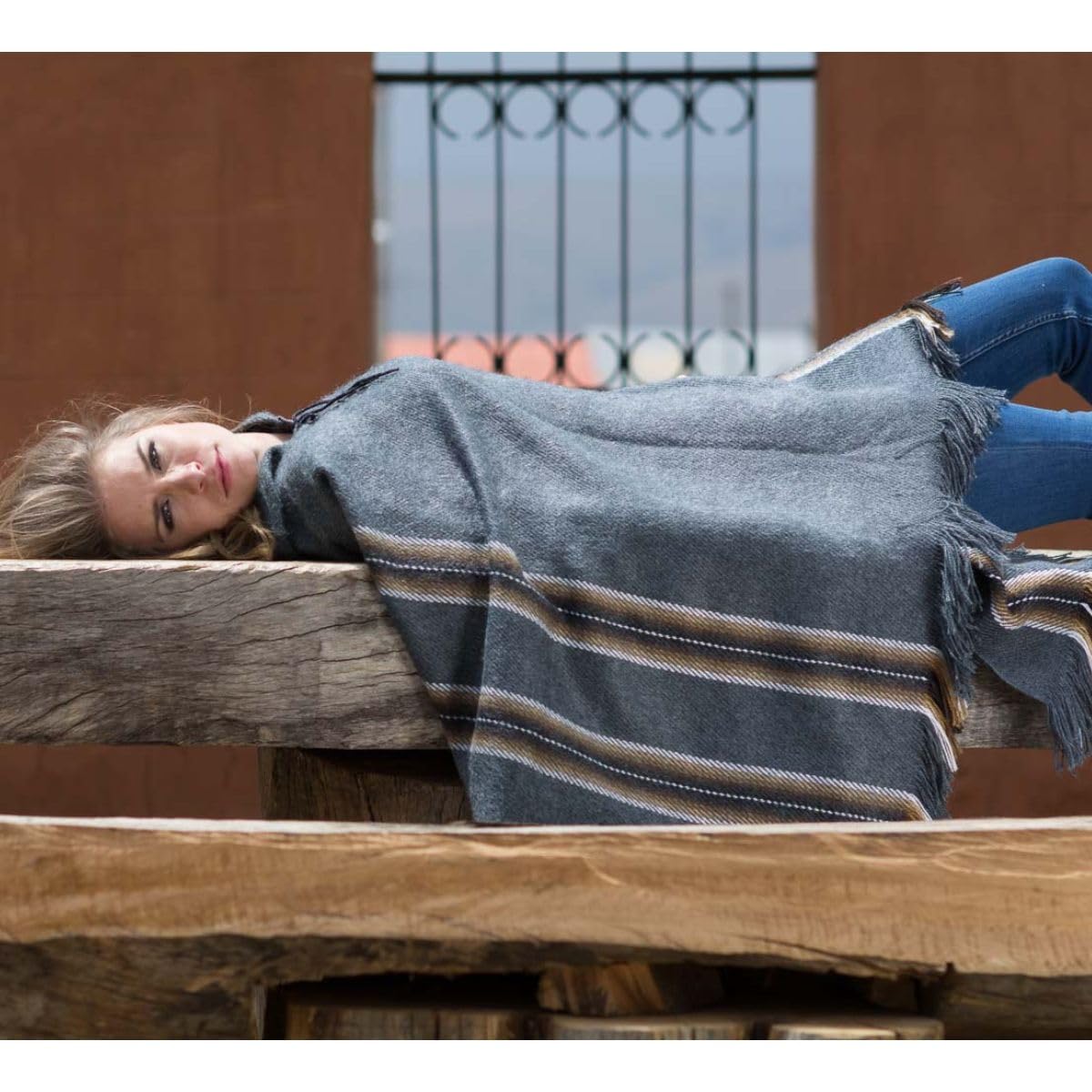 Genuine Alpaca Poncho for Women - Soft Knitted Wrap Cape Shawl - Dark Gray One Size - Perfect for Fall Winter Fashion, Travel & Outdoor Activities