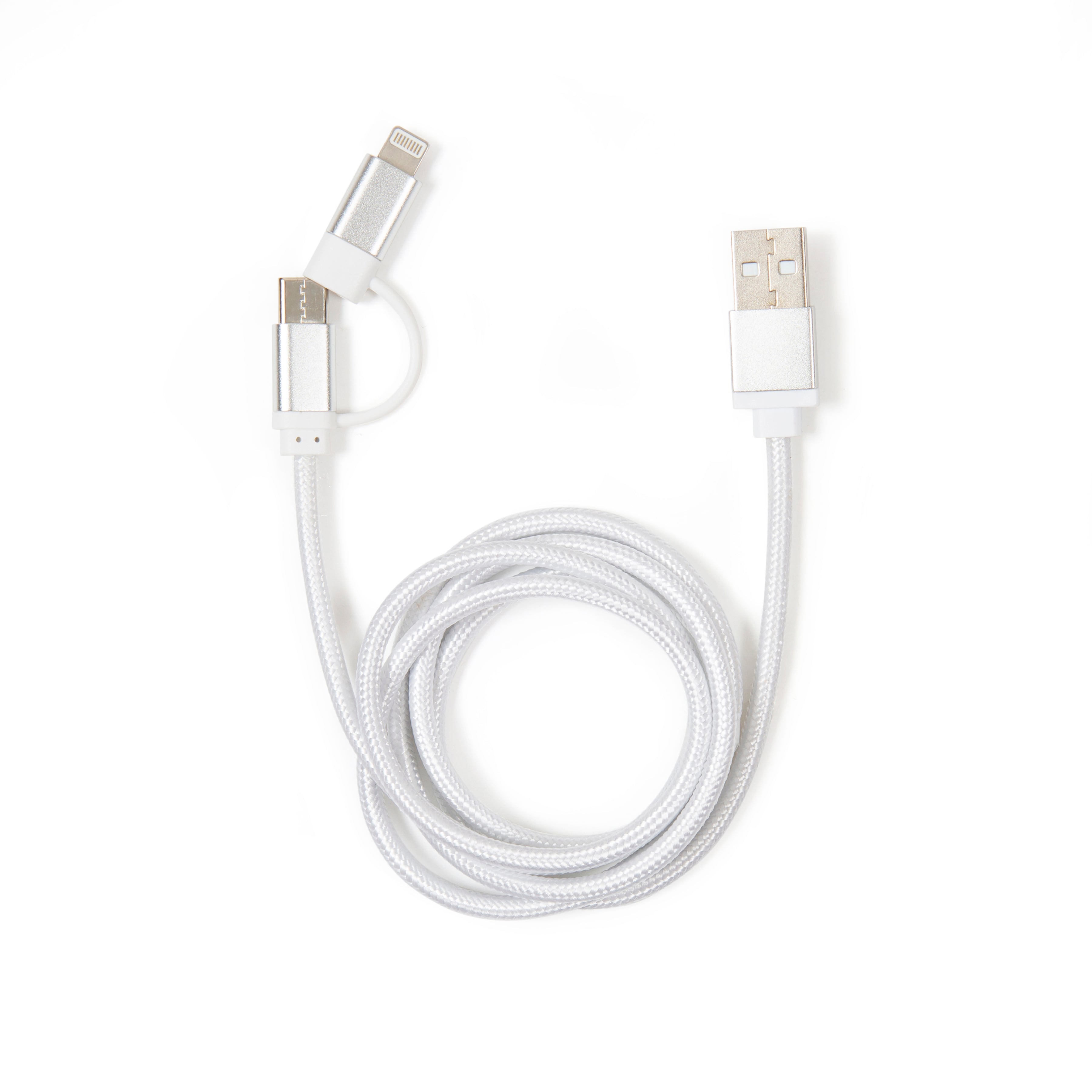 2-in-1 Silver Braided Charging Cable - Fast Charging & Data Sync for iPhone & Android - Perfect for Home, Office & Travel Accessories