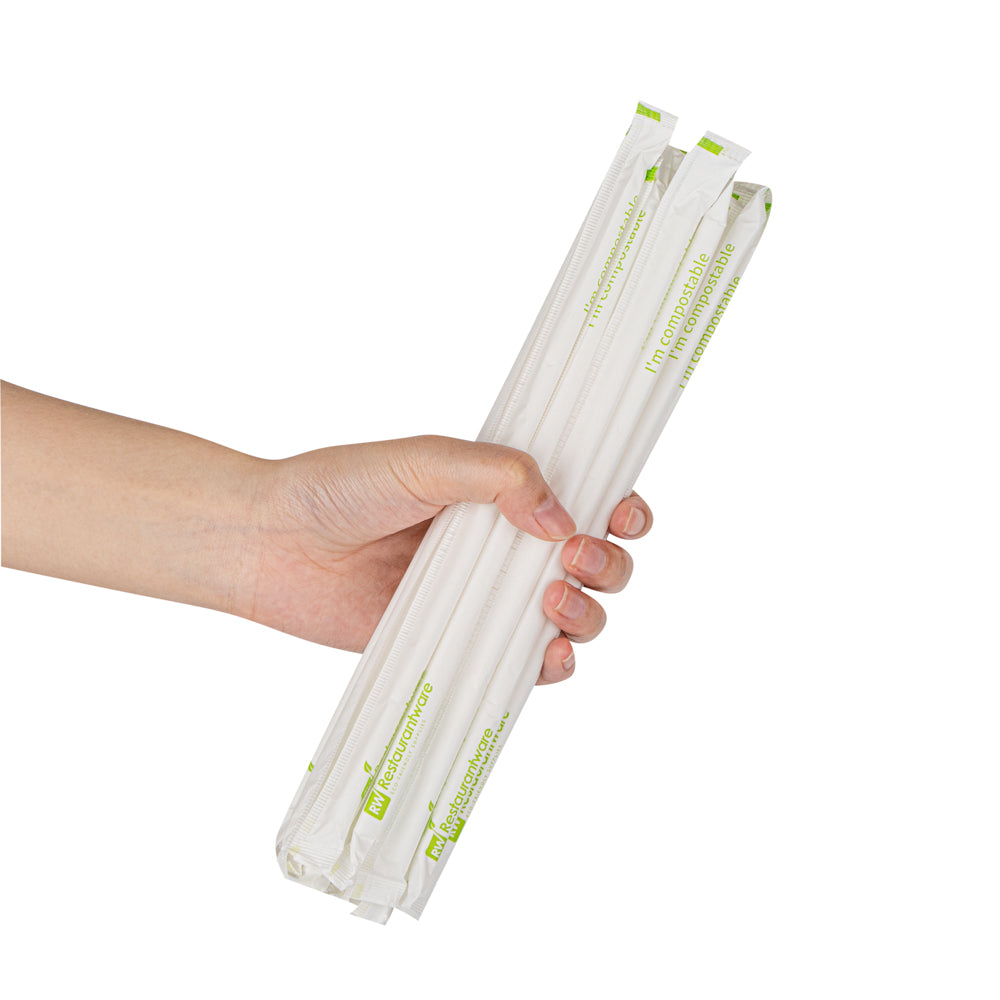 Eco-Friendly White PLA/PBAT Compostable Straws - Flexible, Wrapped, 8 1/4 Inch, 2000 Count Bulk Box - Perfect for Restaurants, Cafes, and Eco-Conscious Events