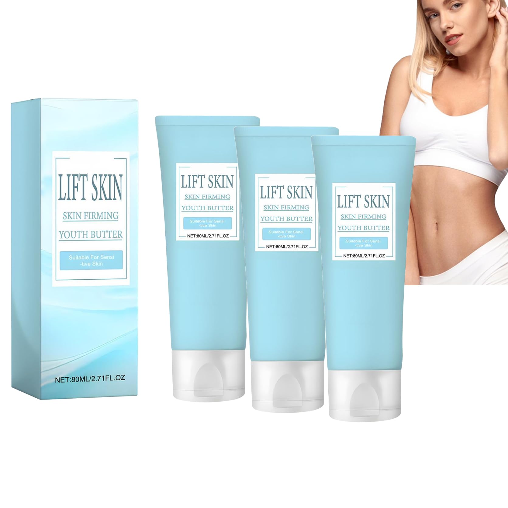 Luxelift Skin Firming Body Butter - Anti-Aging Moisturizing Cream for Tightening & Smoothing Skin, Reduces Fine Lines & Wrinkles, All Skin Types (3 Pack) - Perfect for Daily Body Care & Post-Pregnancy Stretch Mark Treatment