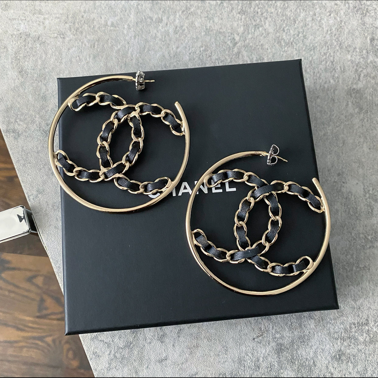Chanel 19B Braided CC Large Light Gold Hoop Earrings for Women - Luxury Designer Fashion Jewelry for Parties, Weddings & Special Occasions