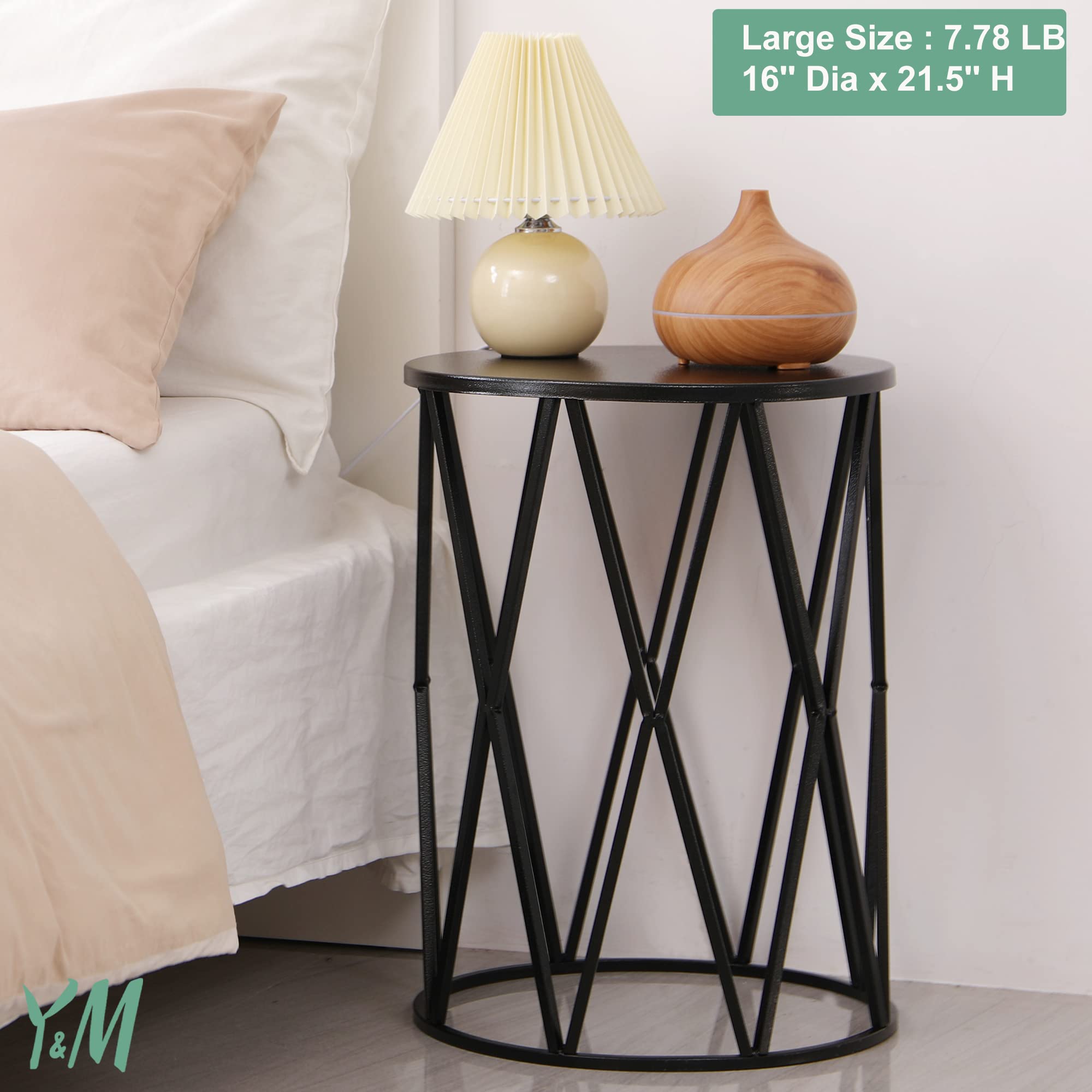Y&M Set of 3 Round Metal Coffee Tables - Indoor Outdoor Side Tables, End Tables & Plant Stands - Heavy Duty Decorative Garden Stools in Black | Perfect for Living Room, Patio, Balcony & Backyard (Ships from USA)