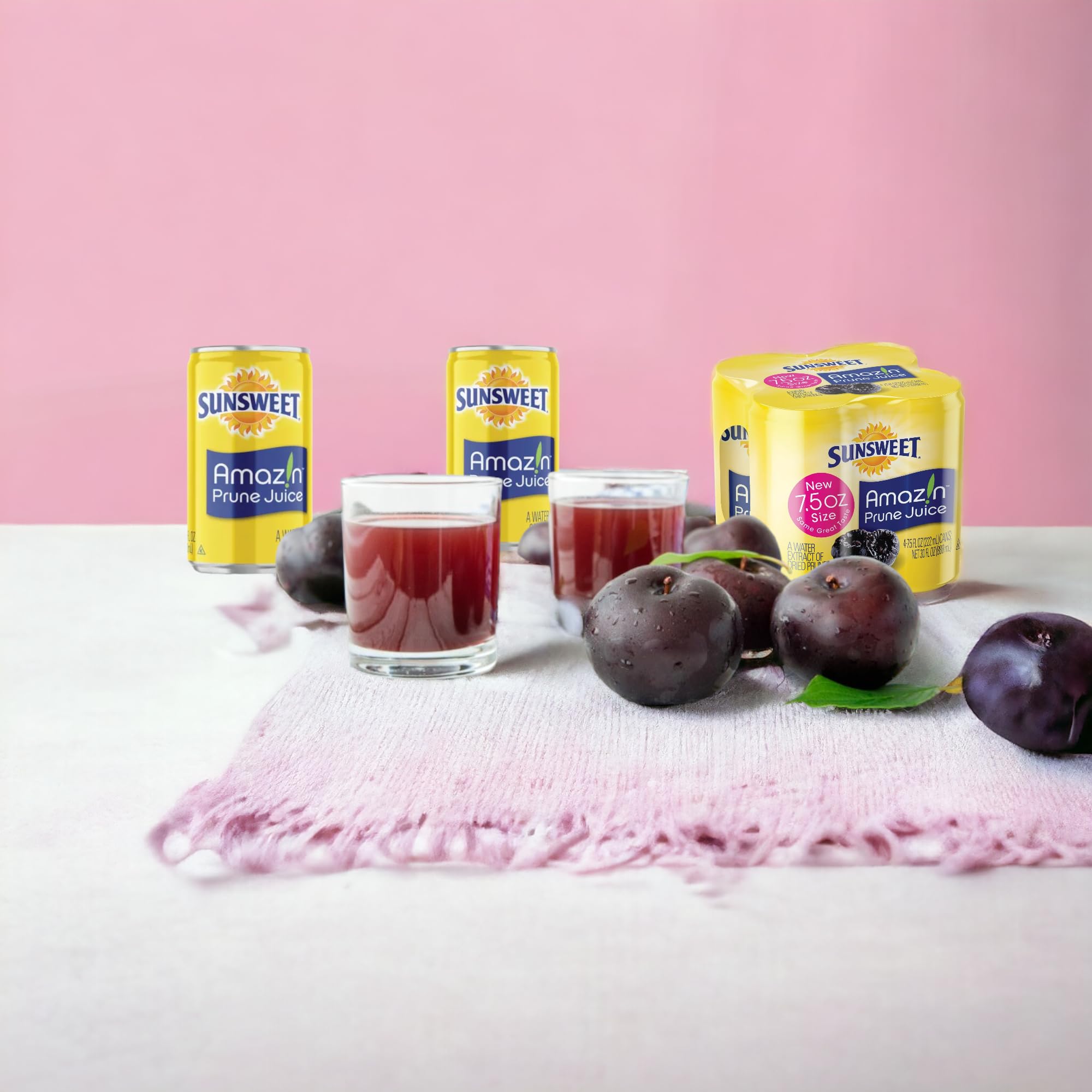 **Sunsweet Amazin Prune Juice, 100% Pure Prune Juice, 7.5oz Cans (16-Pack) – Gluten-Free, Vegan, Unsweetened, Low Fat, High in Fiber & Natural Minerals | Great for Digestion, Energy Boost & Healthy Snacking**